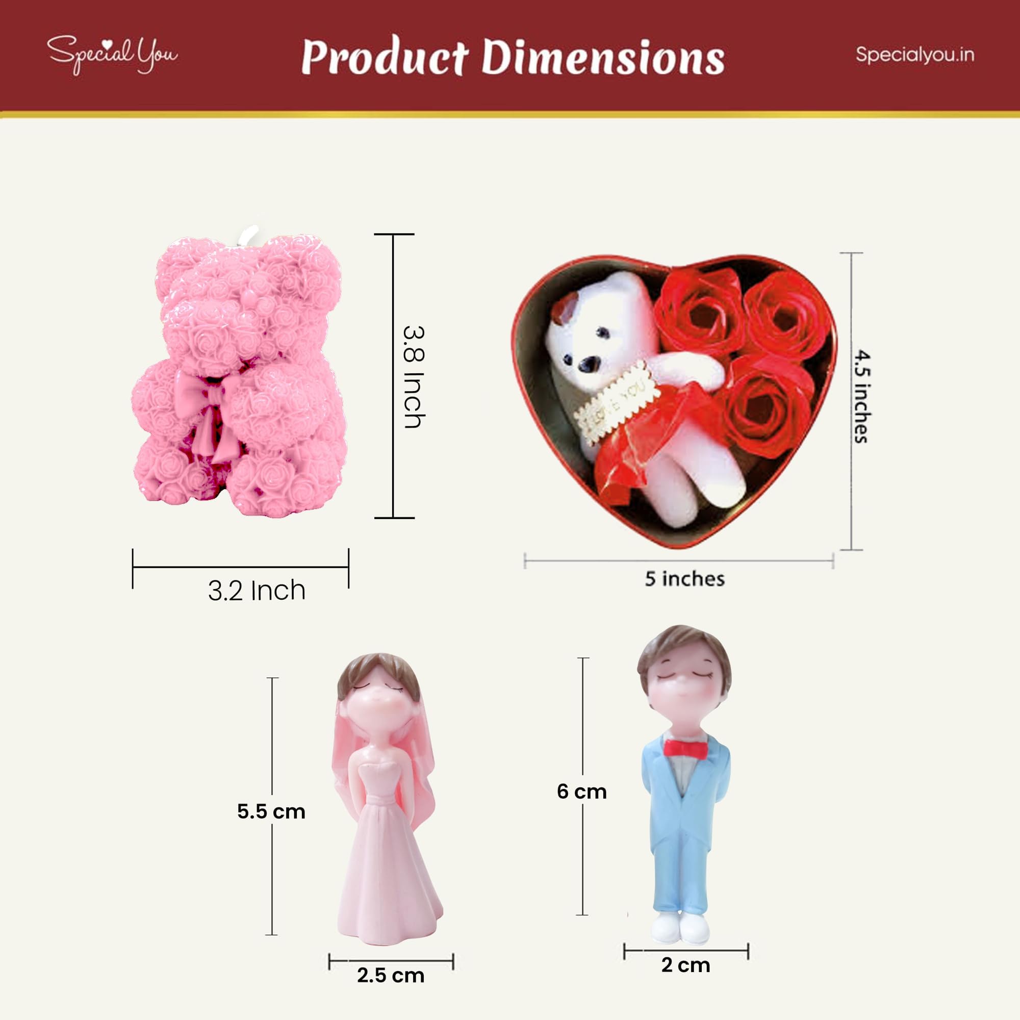 Figurines, Scented candles, heart shape box, cute sticker valentine's combo