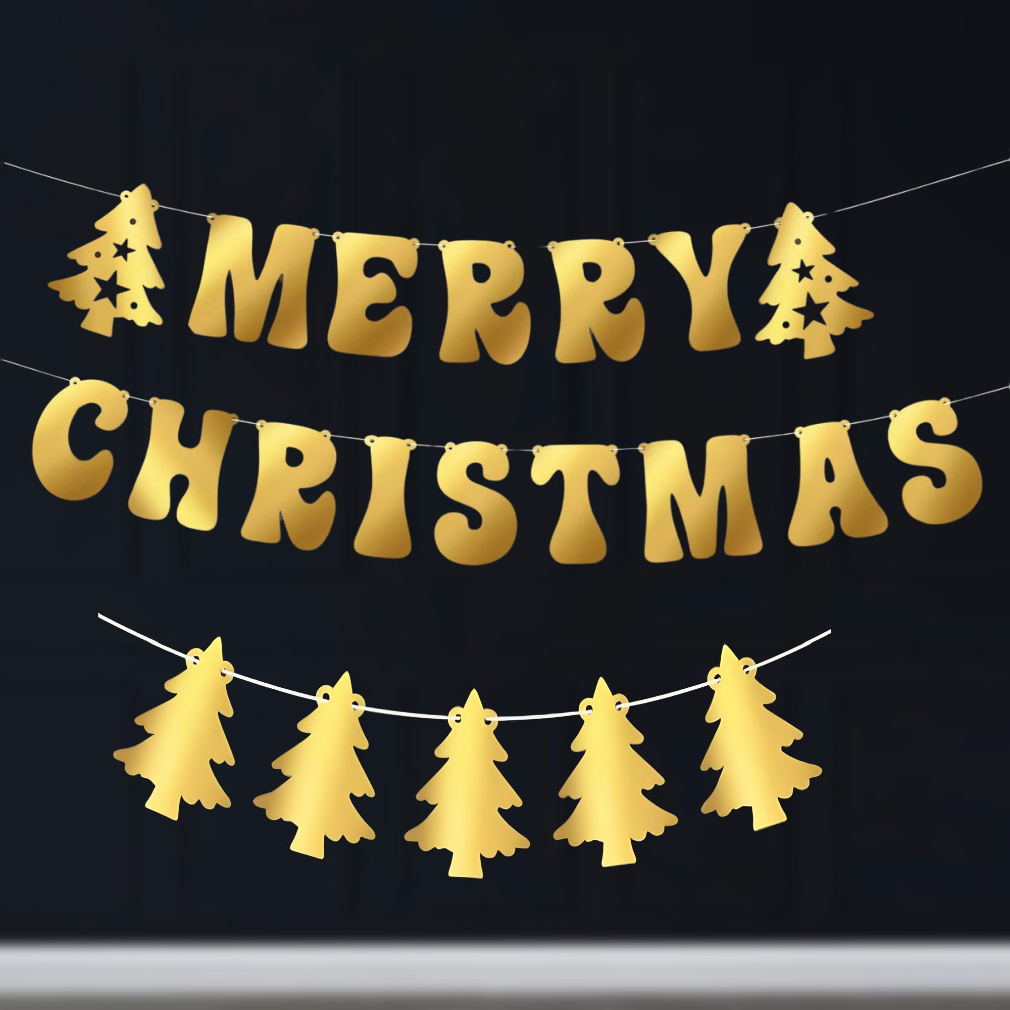 Tree Golden and Merry Christmas Paper Banner