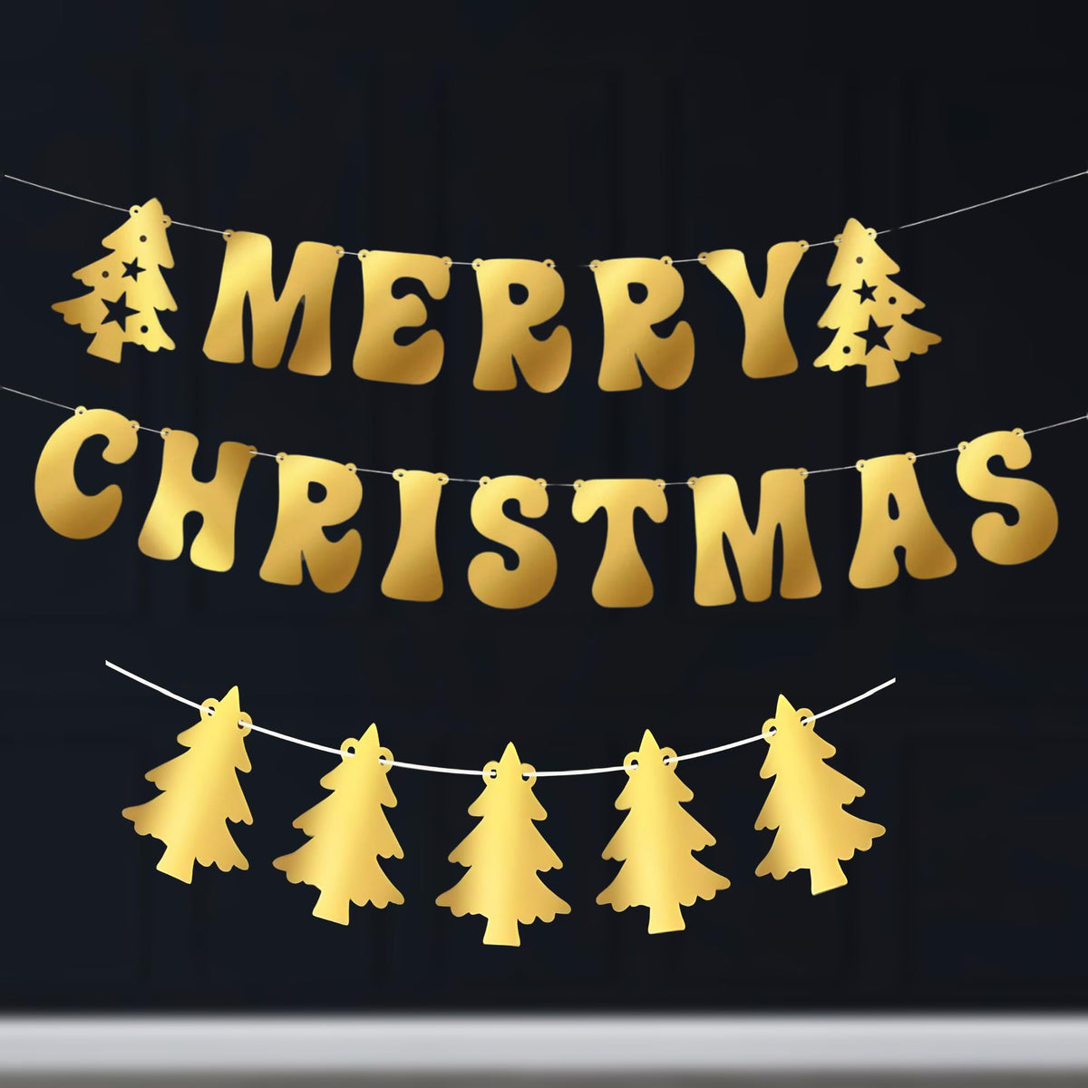 Tree Golden and Merry Christmas Paper Banner