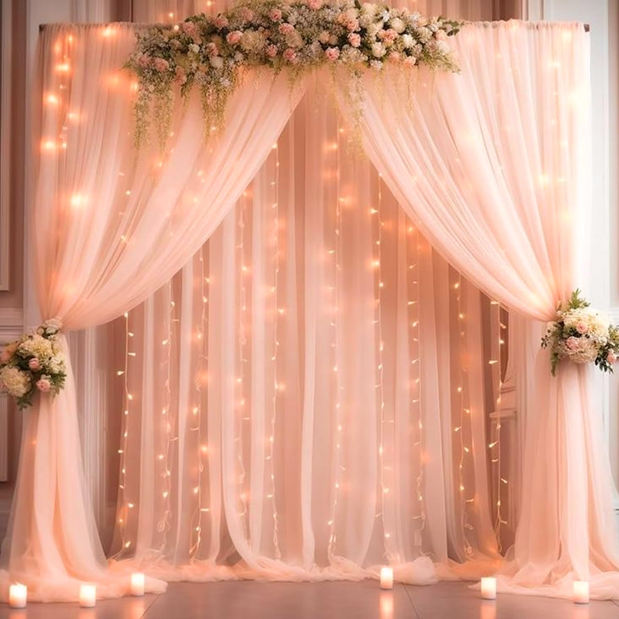 Diwali Peach Net Curtain for Decoration with Fairy Light - Special You