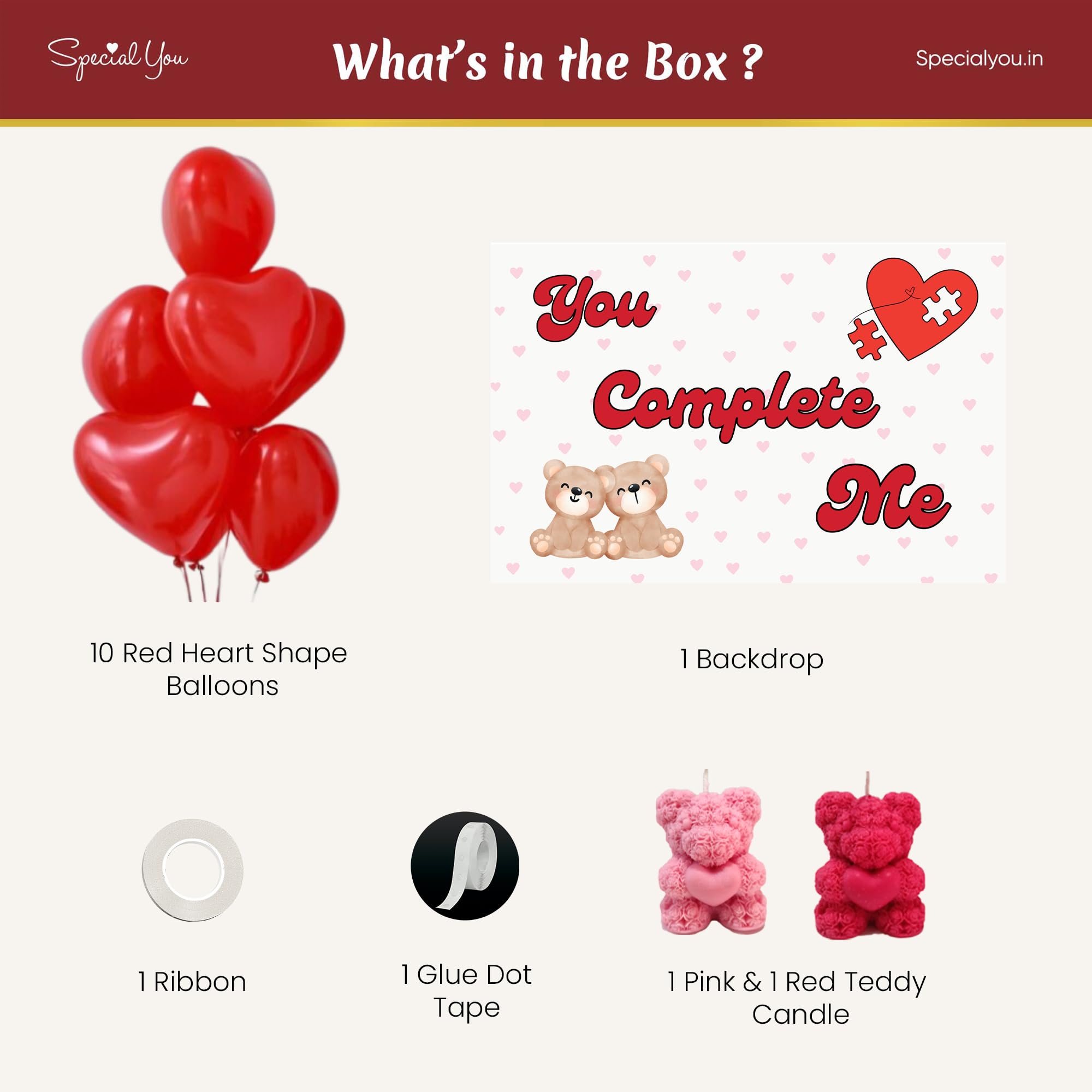 Valentine's balloon theme combo with backdrop and teddy candle