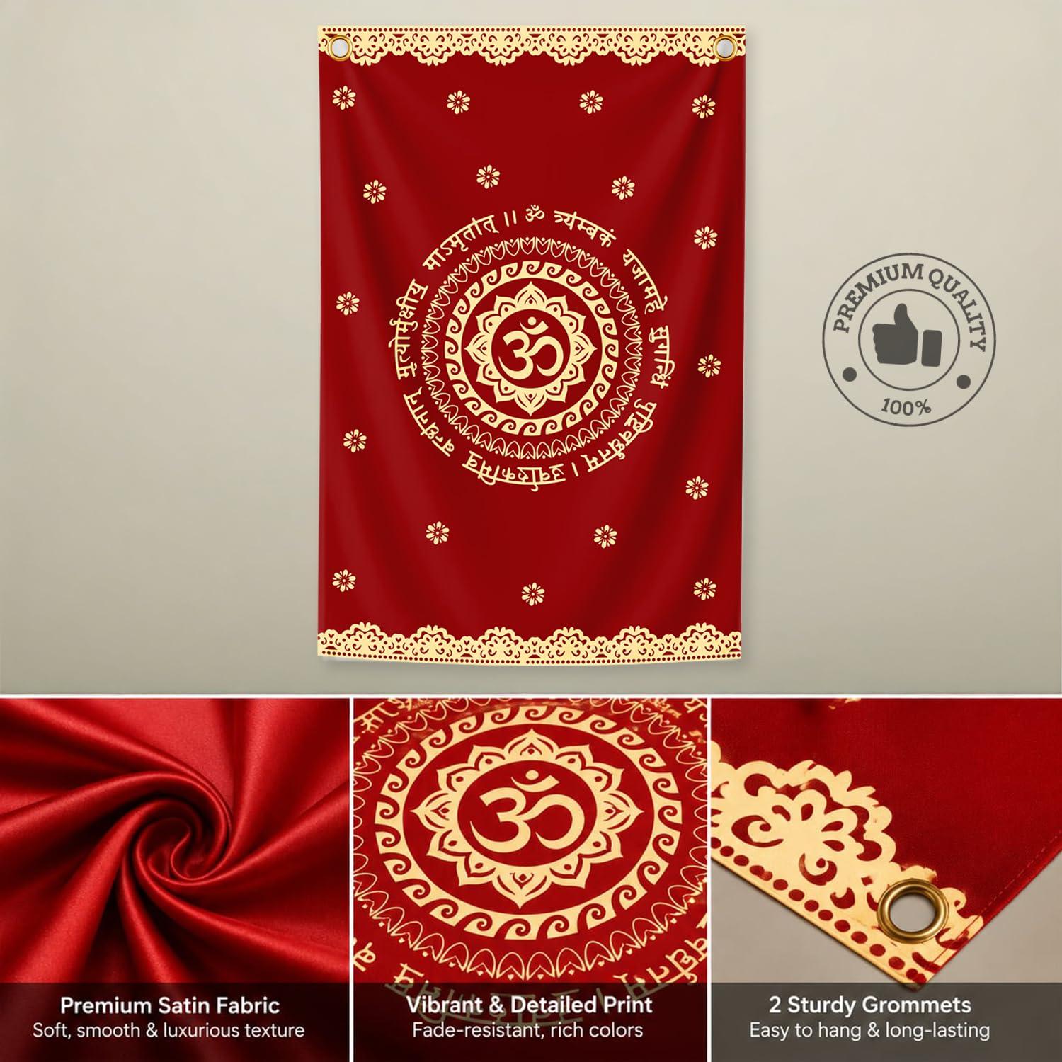 Divine OM Backdrop Ganpati Decoration Set – Red Fabric Pooja Backdrop for Home & Mandir