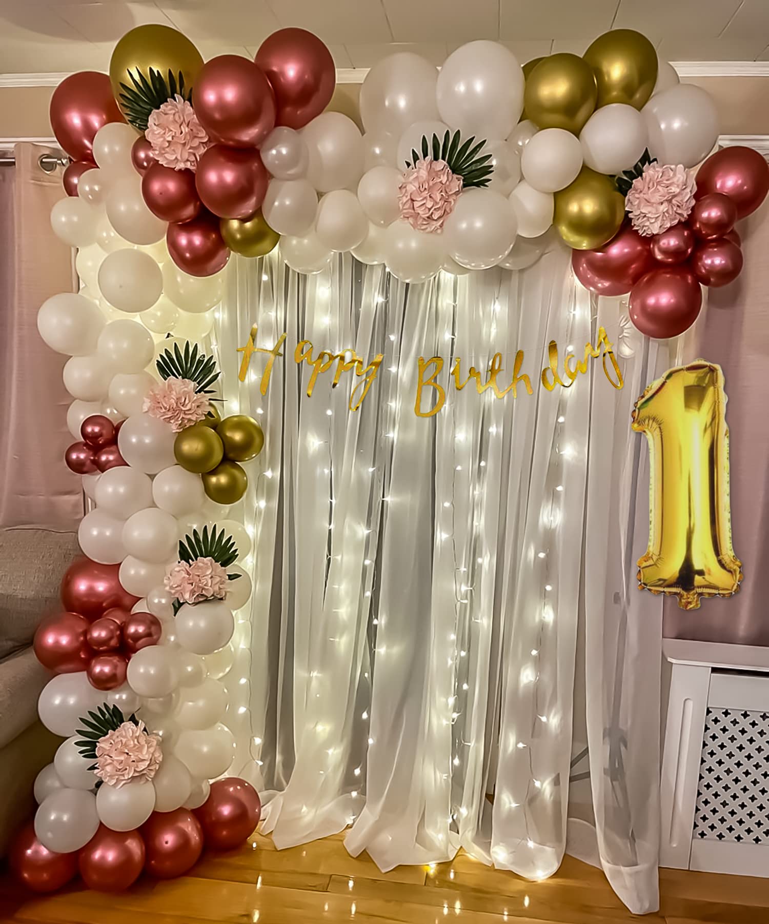 Rosegold White Balloons Decor Kit for 1st B'day