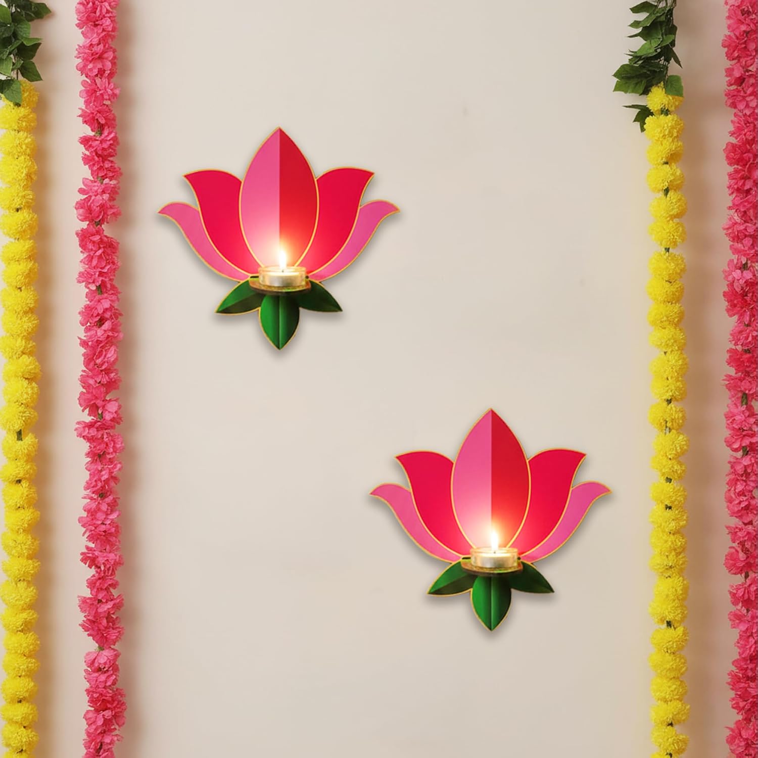 Lotus Glow Ganpati Décor Set – Wooden Candle Holder Collection (2 Pieces)