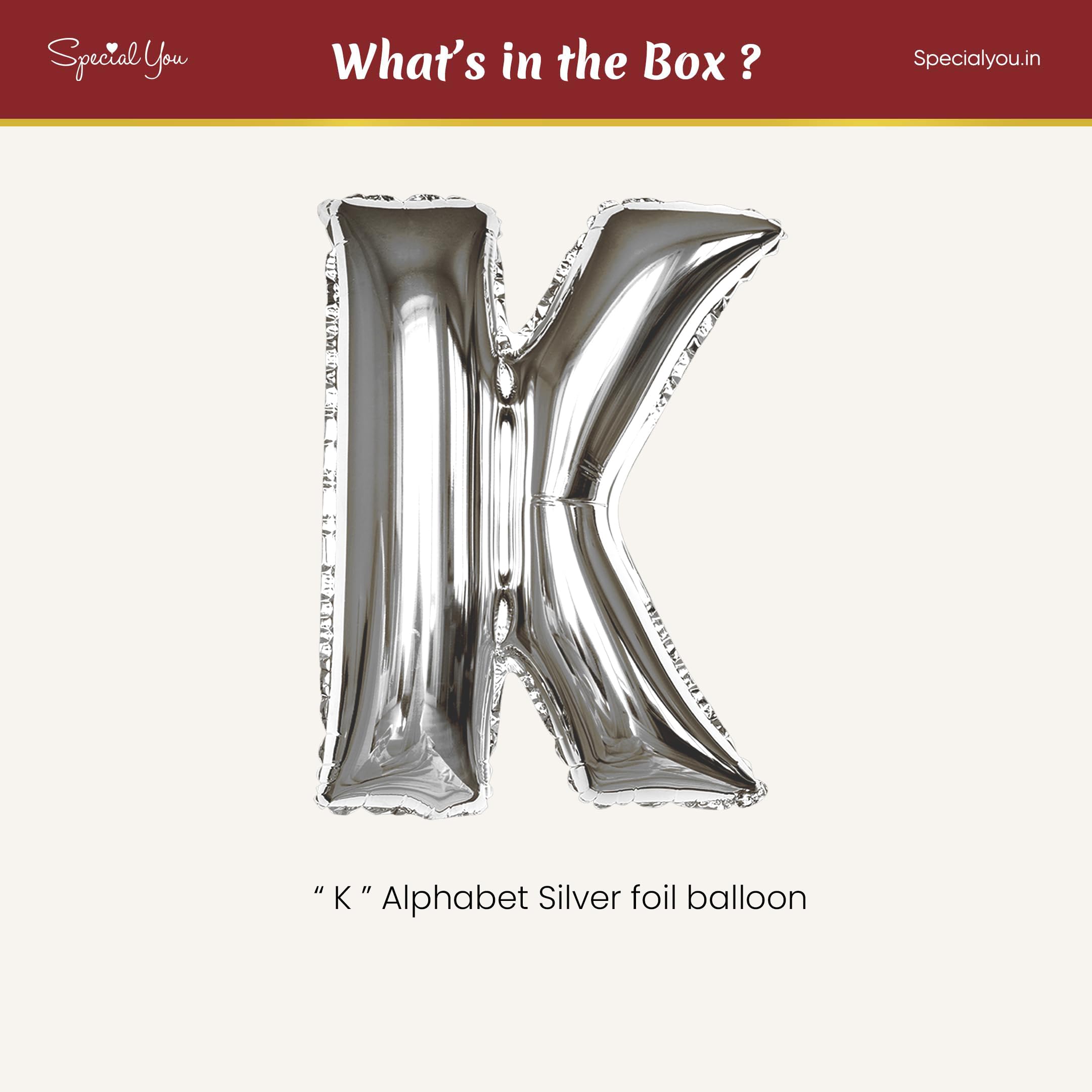Silver K Letter Foil Balloon - Special You