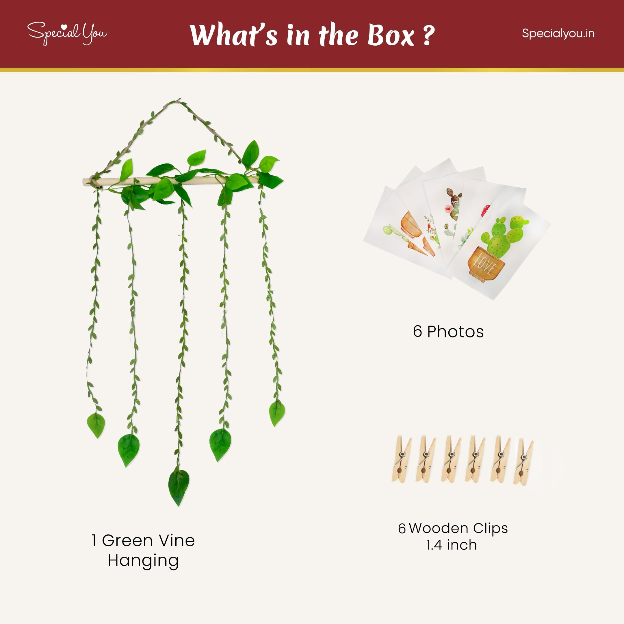 Green Vine with Wooden Photo Clips