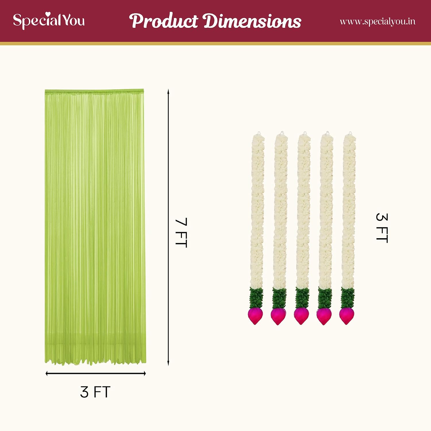 Green Chiffon Curtain Backdrop Decoration Kit with Lotus Hangings