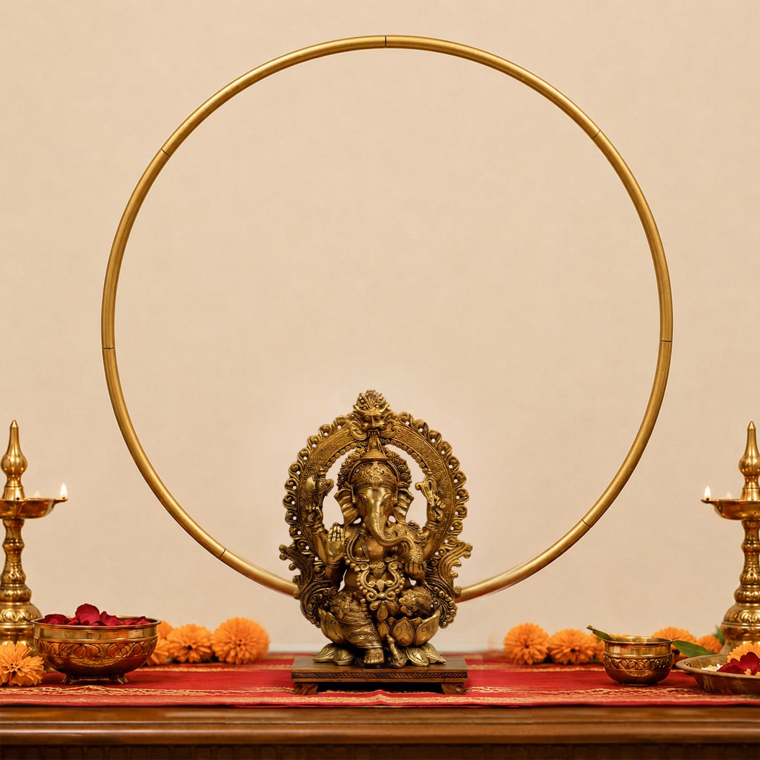 Golden Aura Ganpati Backdrop Stand – Elegant Pooja Room Décor
