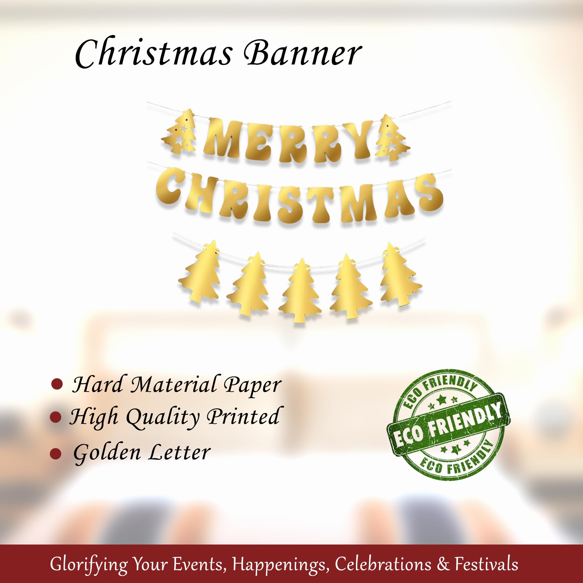 Tree Golden and Merry Christmas Paper Banner