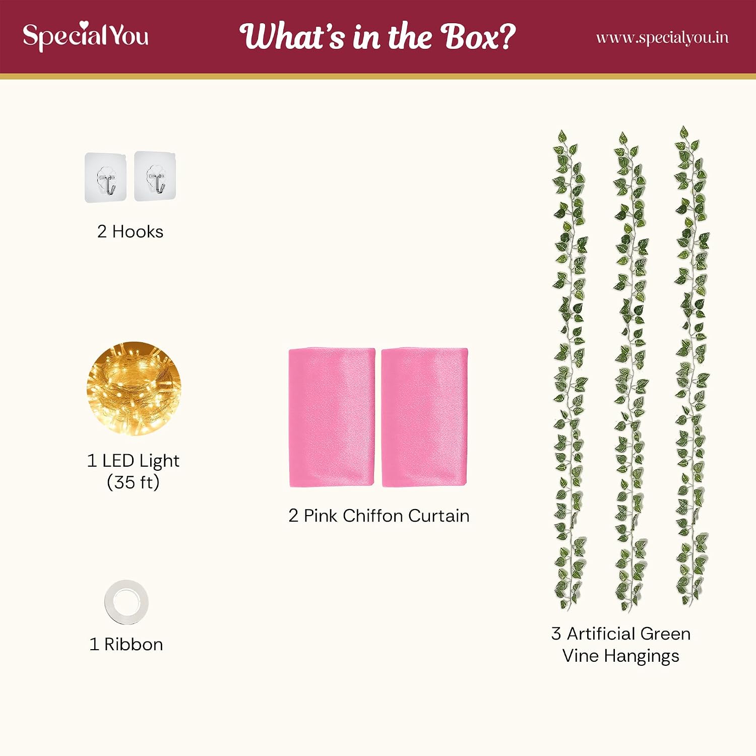 Pink Ganpati Backdrop Décor Set – Backdrop Cloth & Green Vines (9 Pieces)