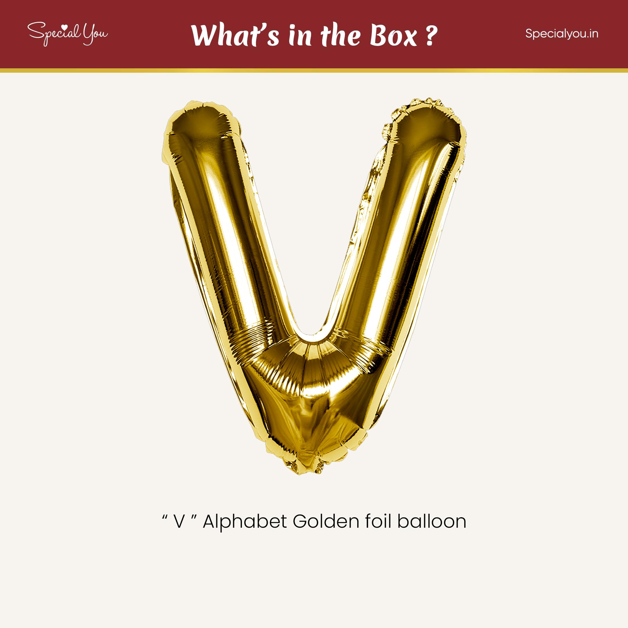 Gold V Letter Foil Balloon