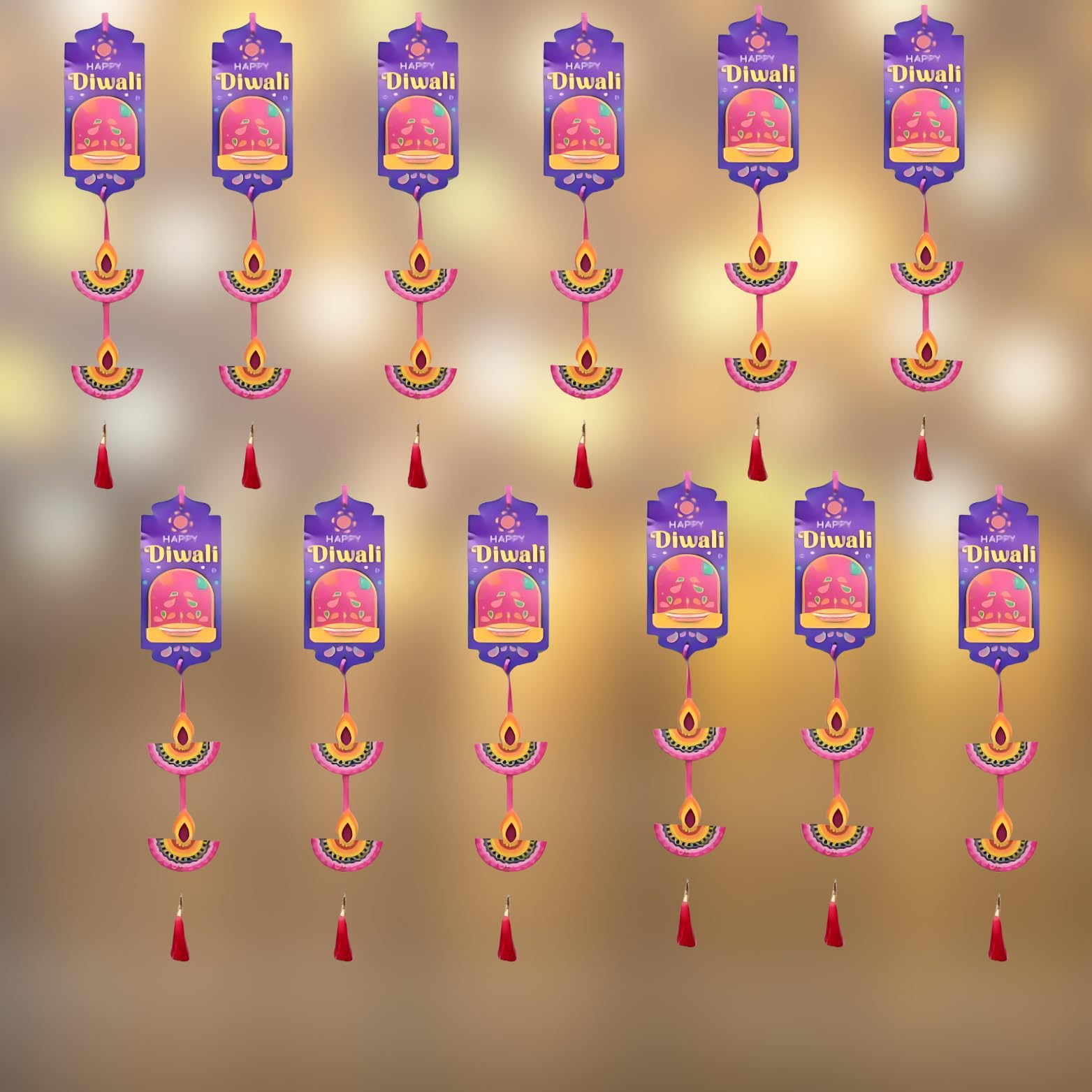 Paper Frill Wall Hanging for Diwali Decor - Pack of 12