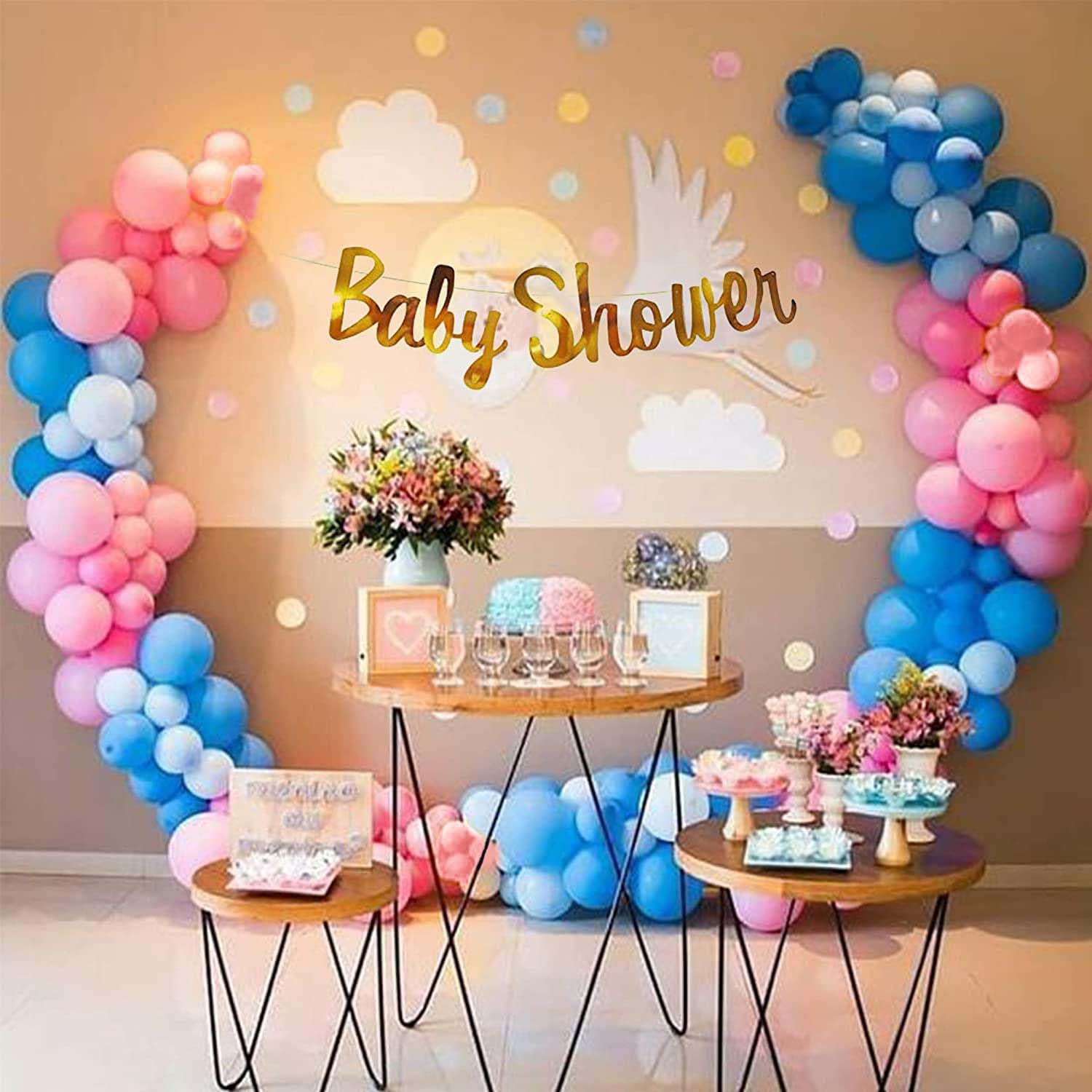 Baby shower decoration items set with Pastel Pink and blue balloons