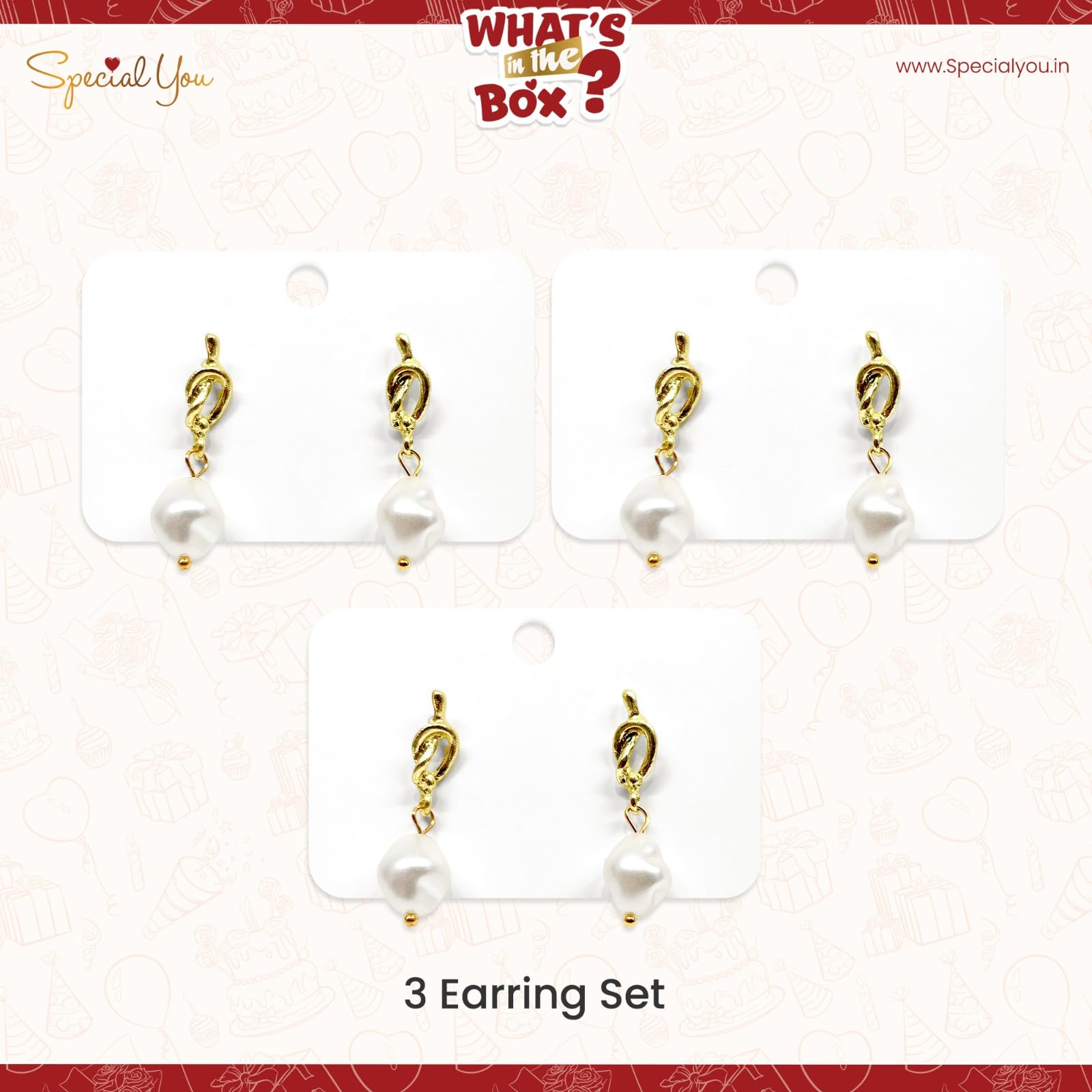 Set of 3 Knot Pearl Korean Earring