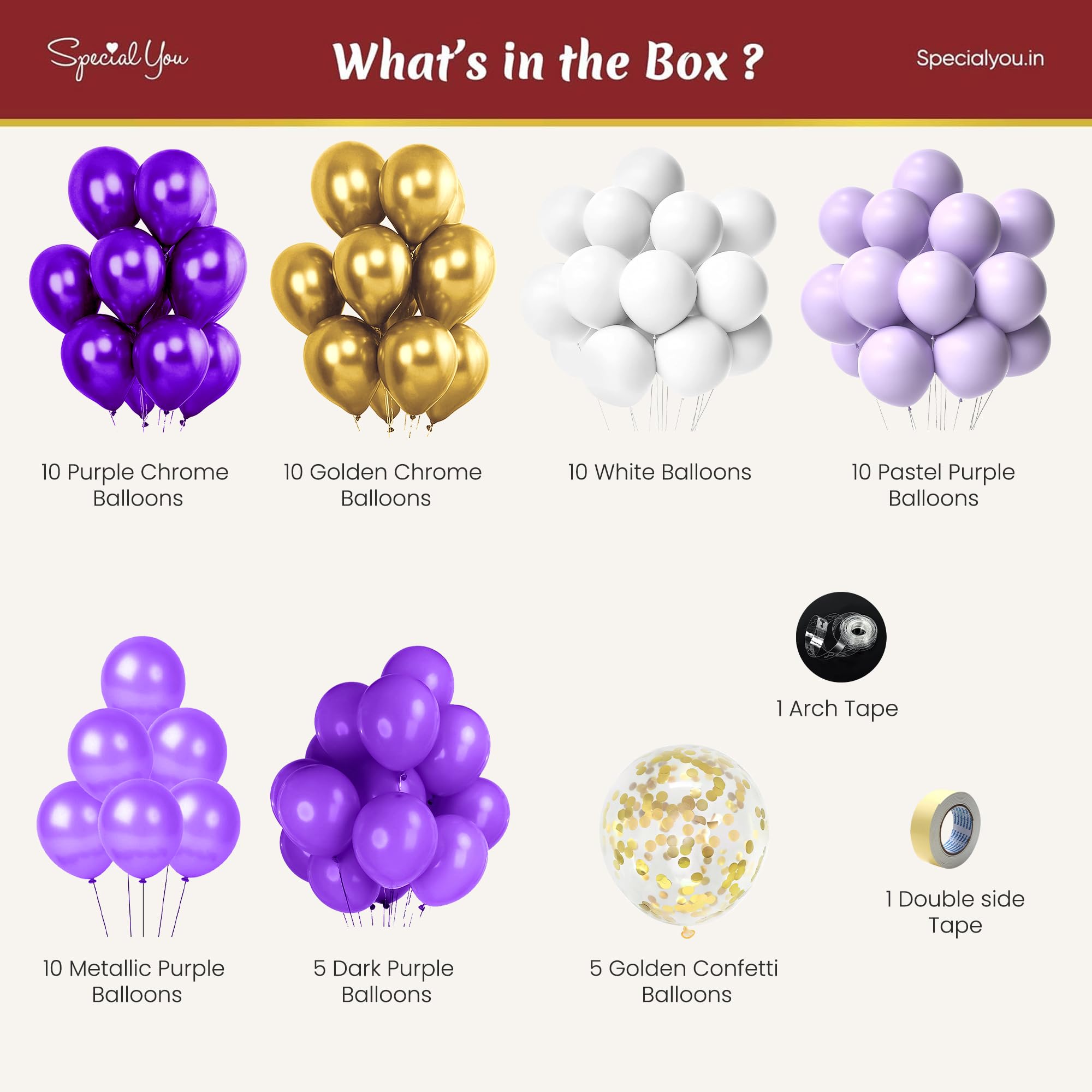 White & Purple Chrome Balloons-62pcs