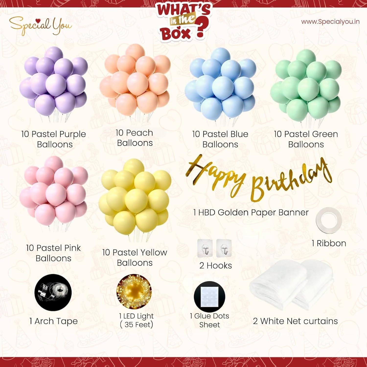 Rainbow Theme Birthday Decoration kit with White Curtains