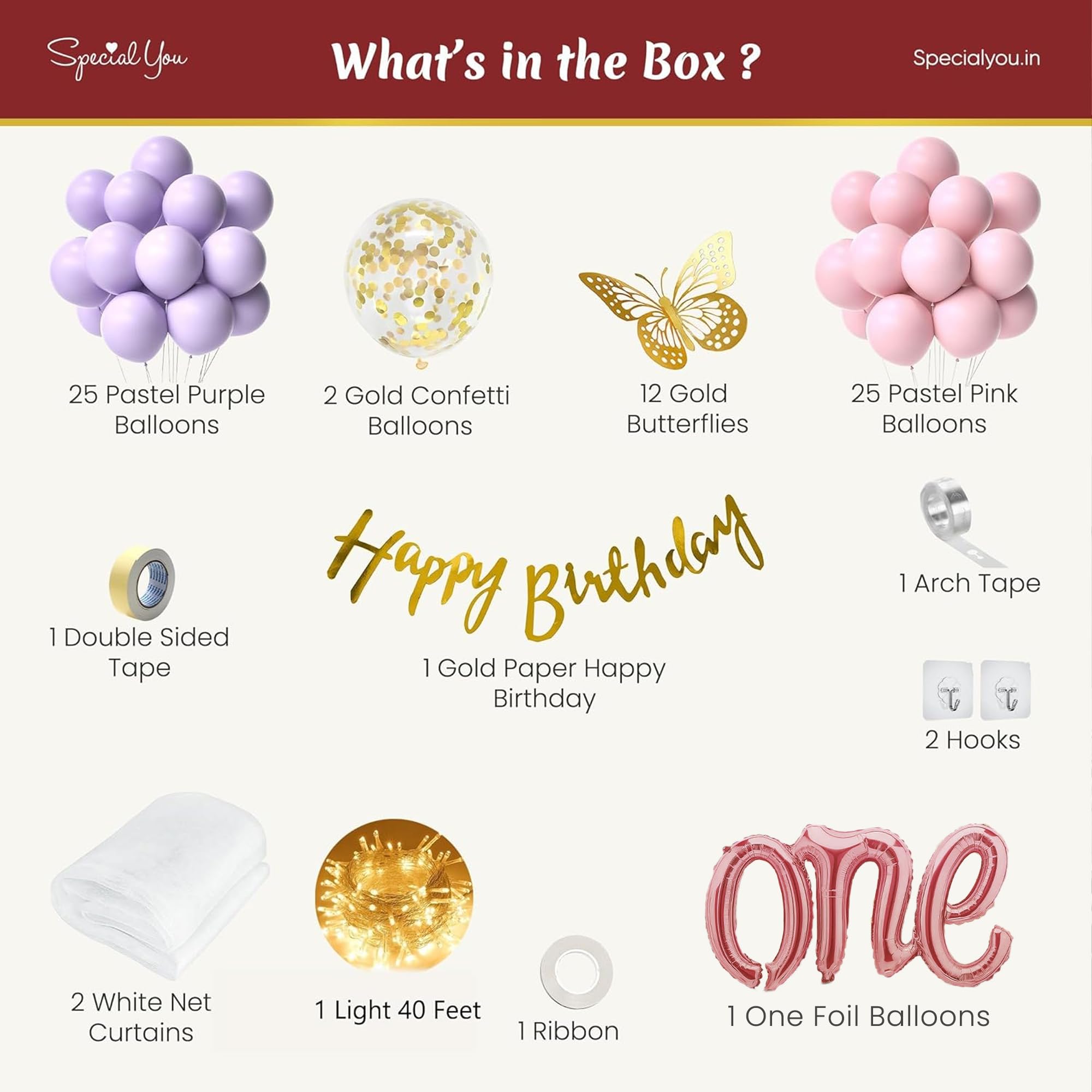 1st birthday decoration kit with pink purple
