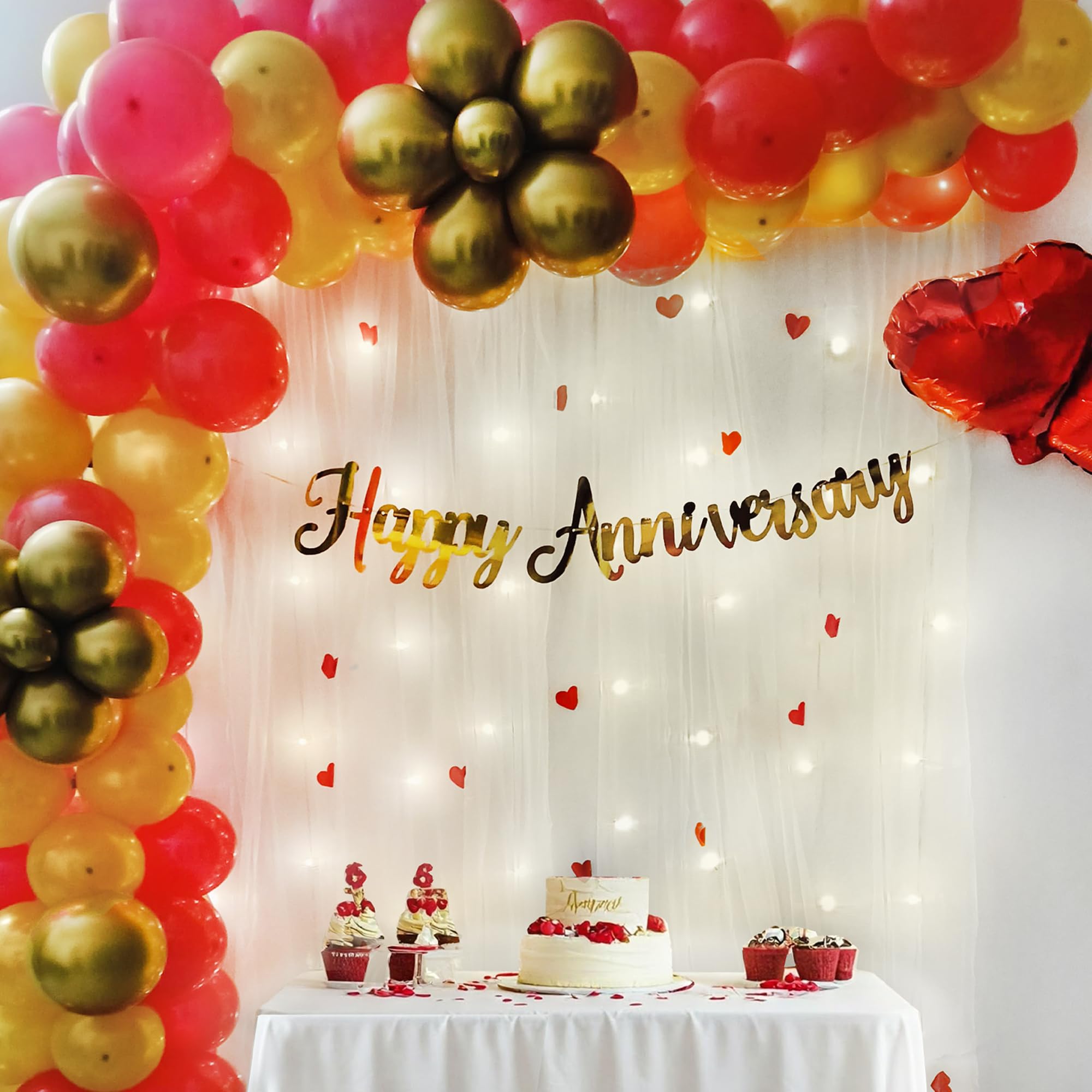 Red and Golden theme Balloons for Happy Anniversary