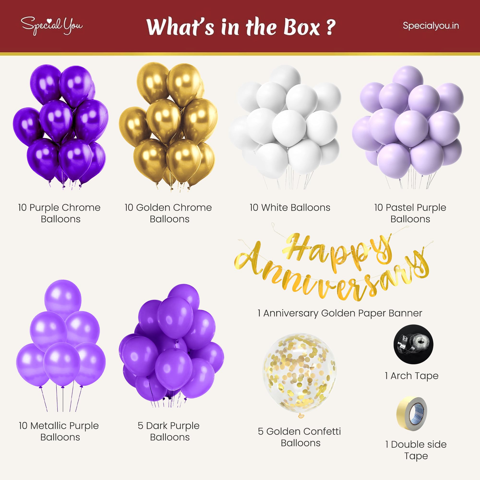 Purple & White balloons Anniversary Decor-63pcs
