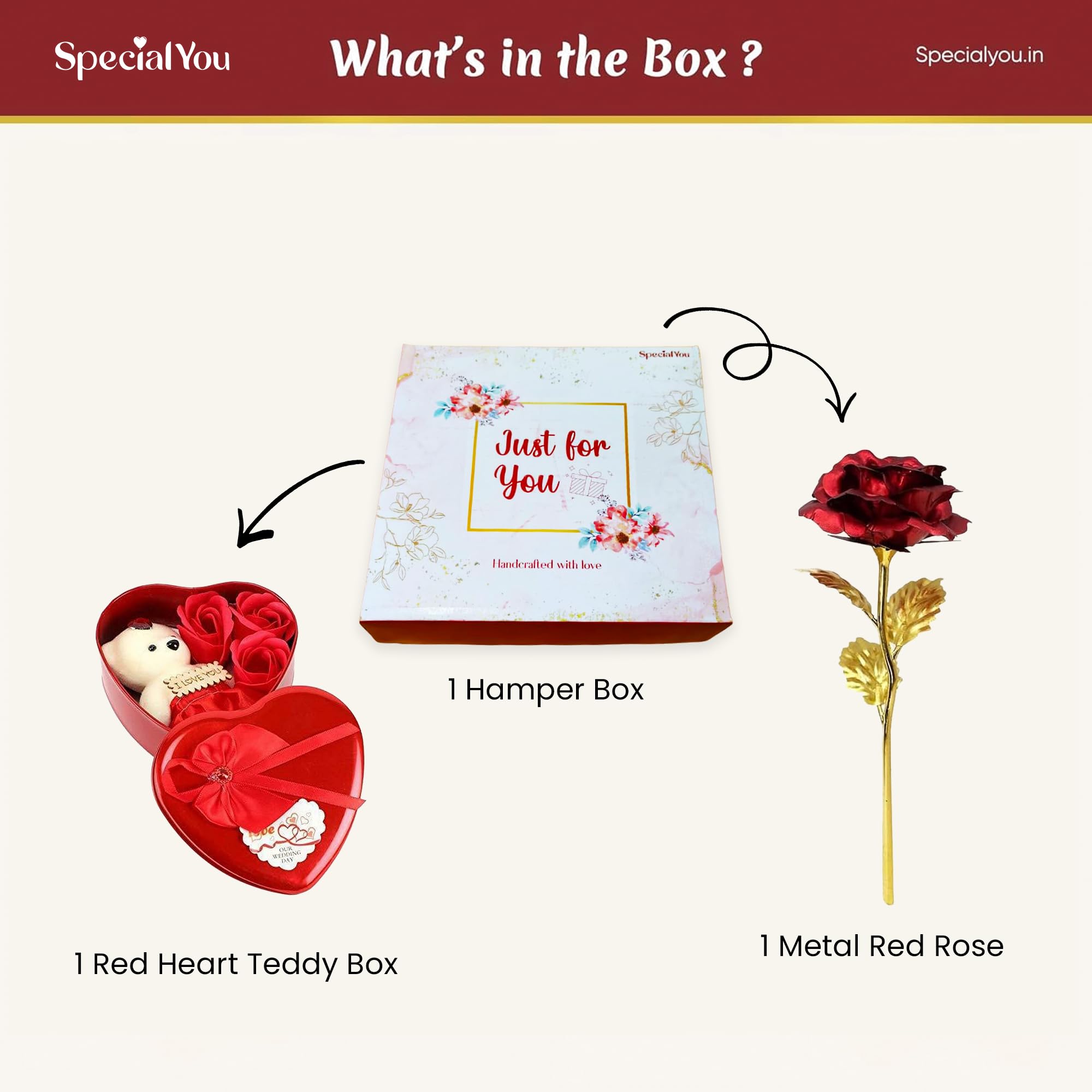 Teddy Box & Red Metal Rose