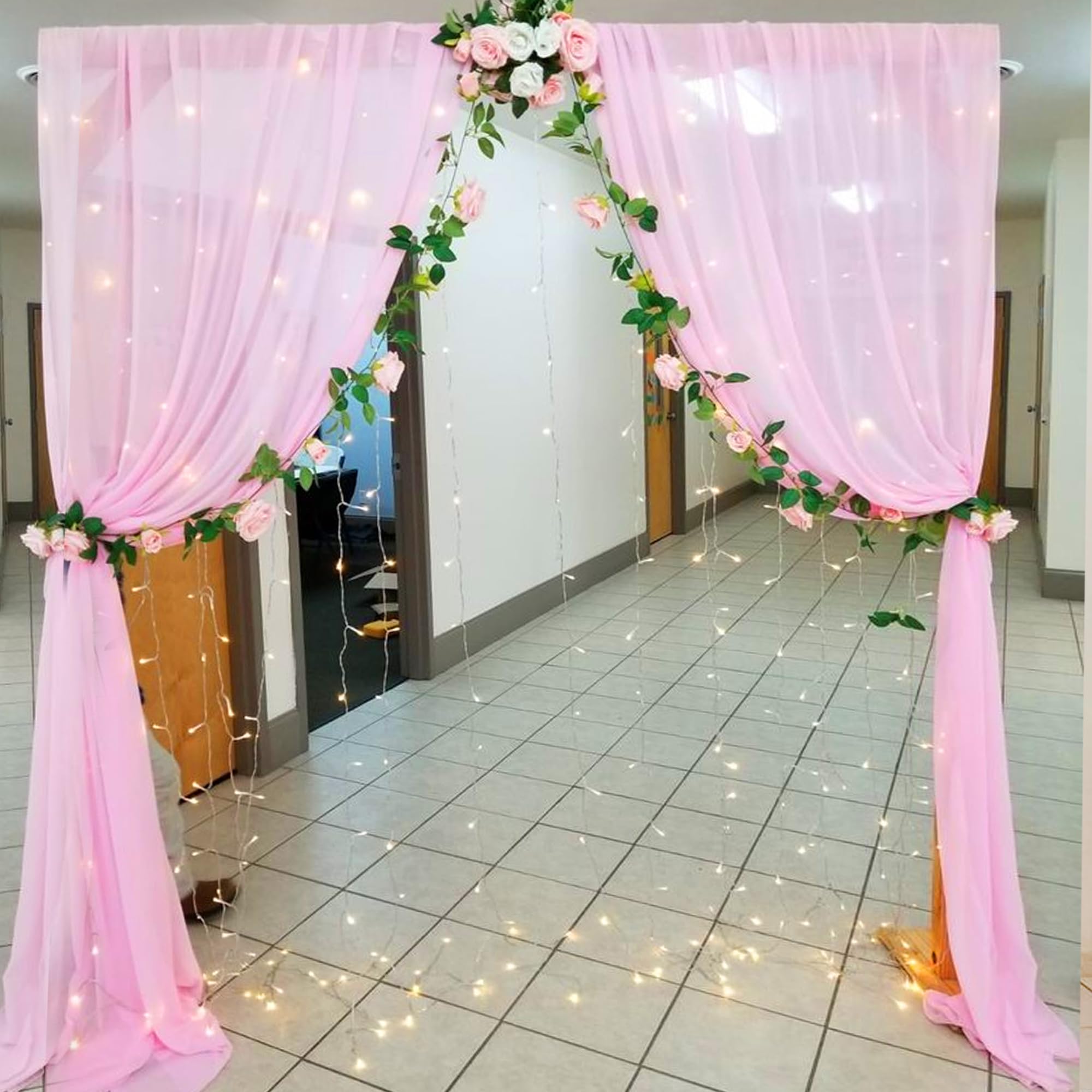 Pink Net Curtain Decoration with fairy lights
