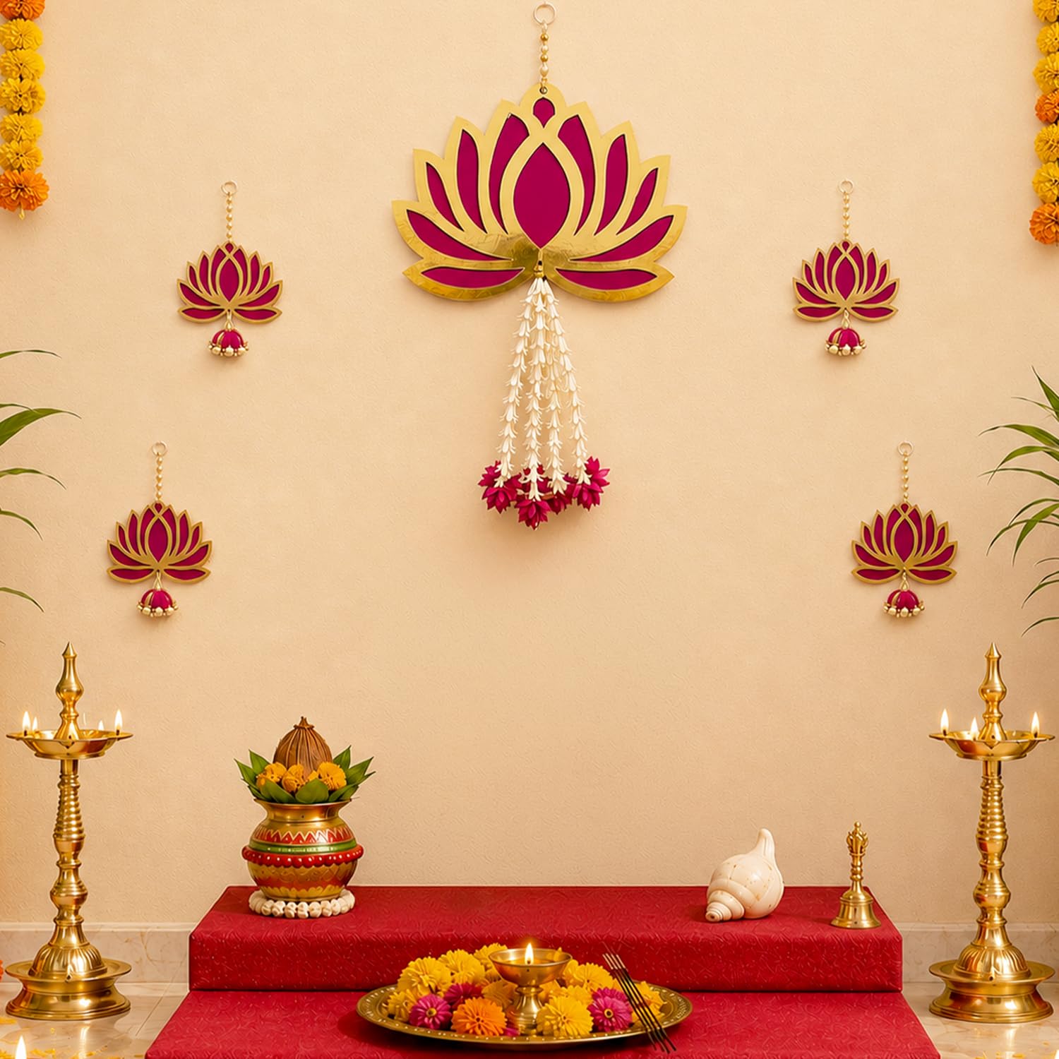 Lotus Bloom Ganpati Hanging Décor Set – 5 Pieces