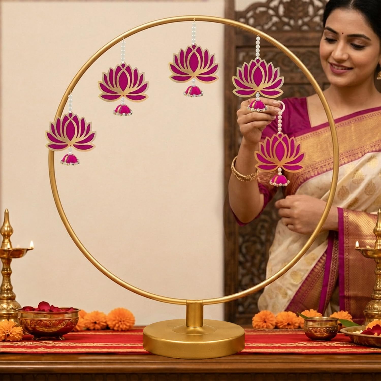 Golden Aura Ganpati Backdrop Stand – Elegant Pooja Room Décor