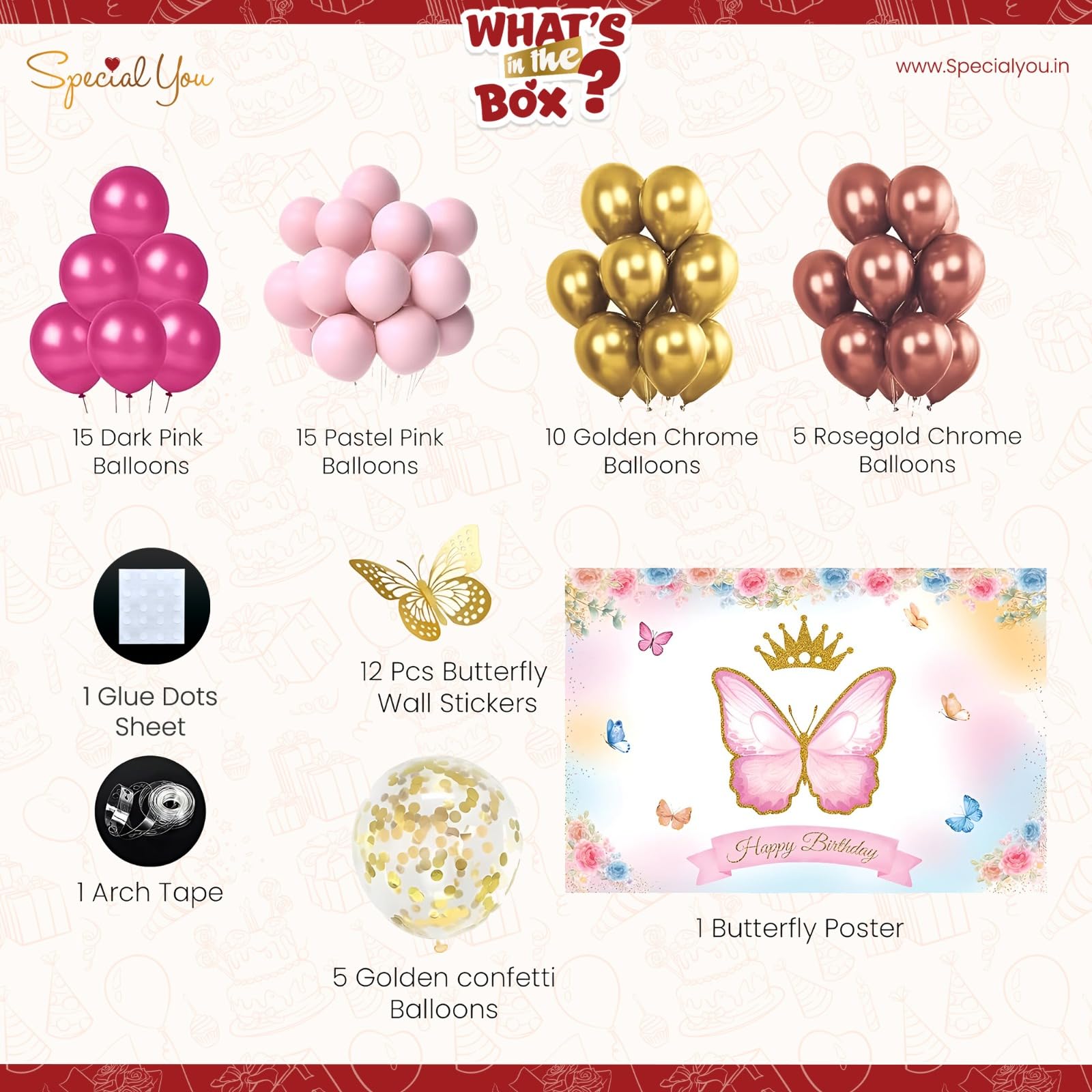 Pink poster Butterfly theme balloon for birthday decoration