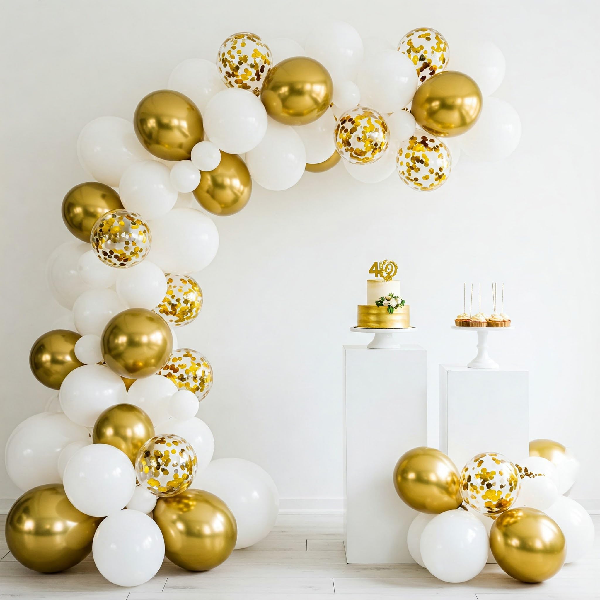 Gold Chrome & White Balloons Decoration Kit