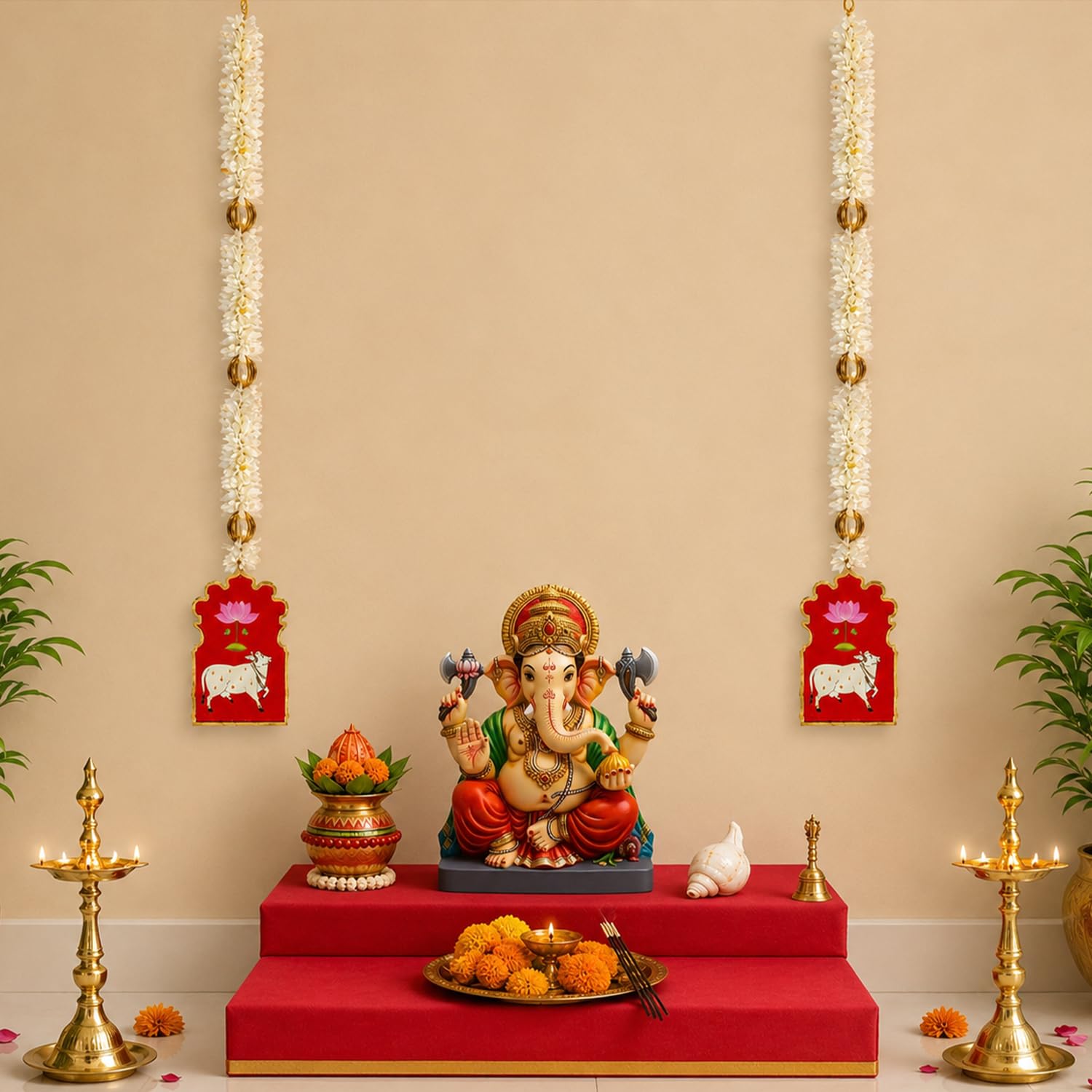 Cow & Lotus Wall Hanging Set – Ganpati Home Décor (Set of 2)