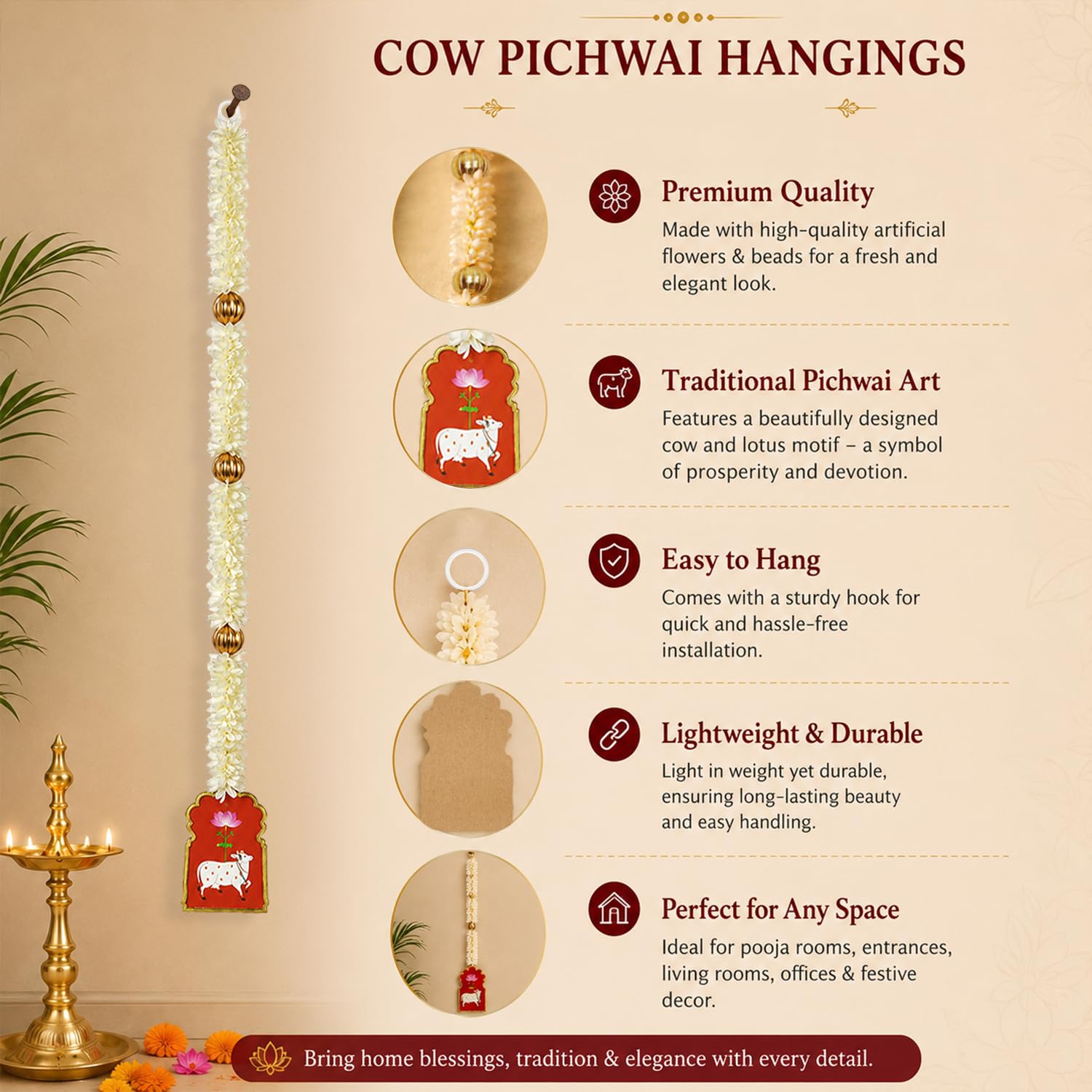Divine Lotus & Cow Hanging Set for Ganpati Décor