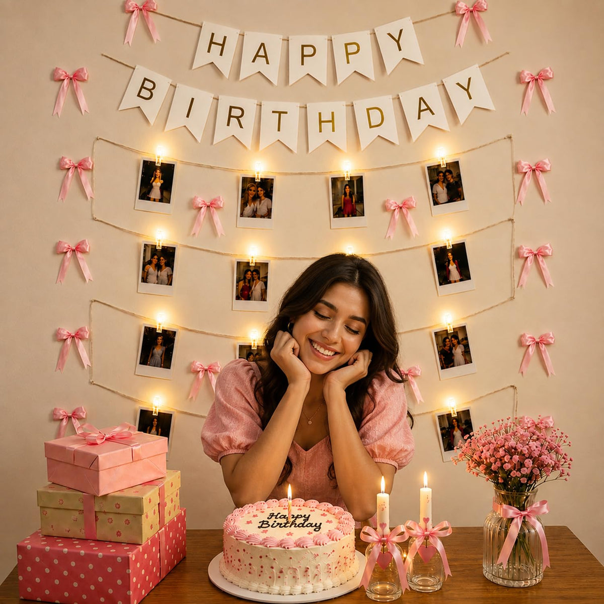 LED Clip Light with Pink Bow Birthday DIY Kit