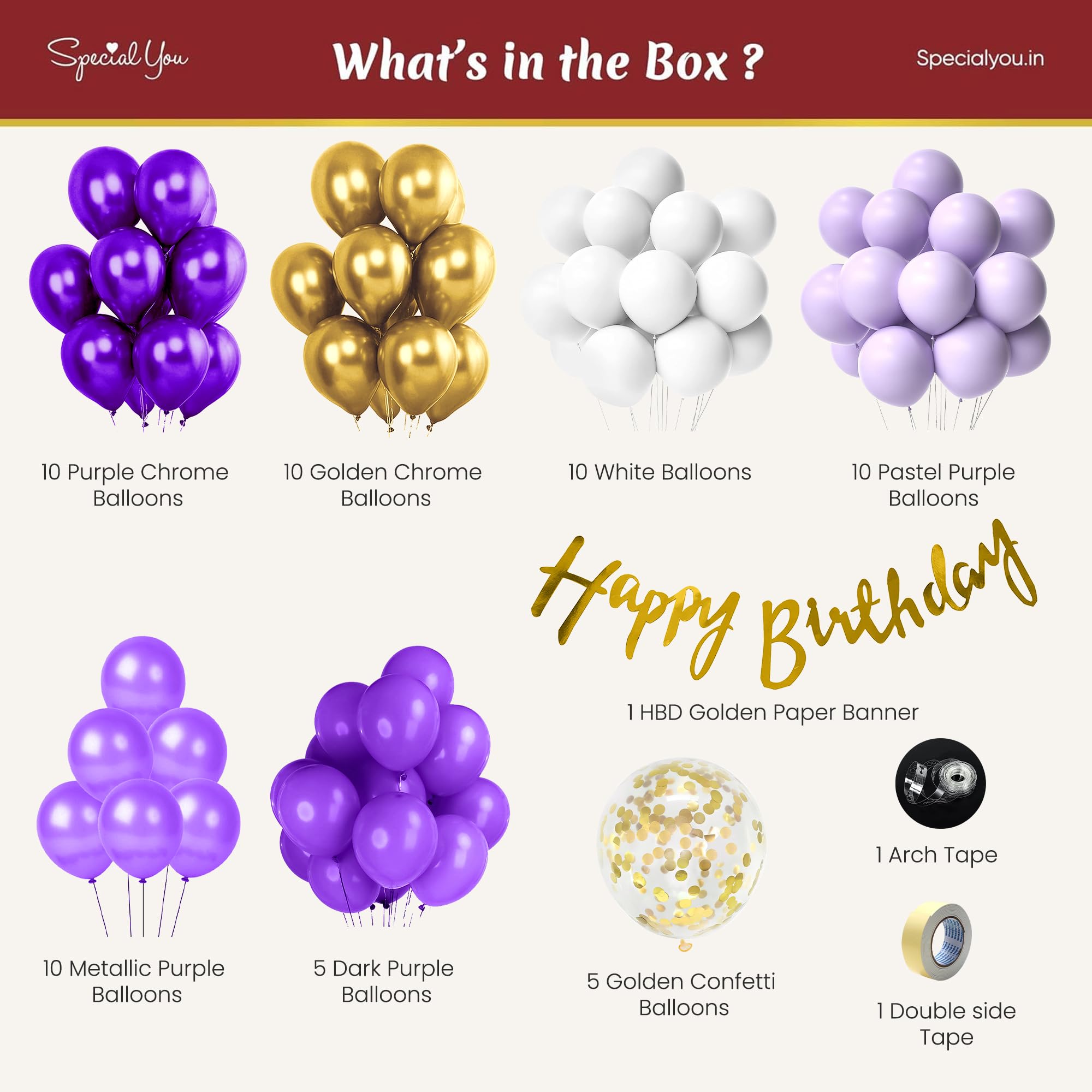 Purple Theme Happy Birthday Decor- 63 Pcs