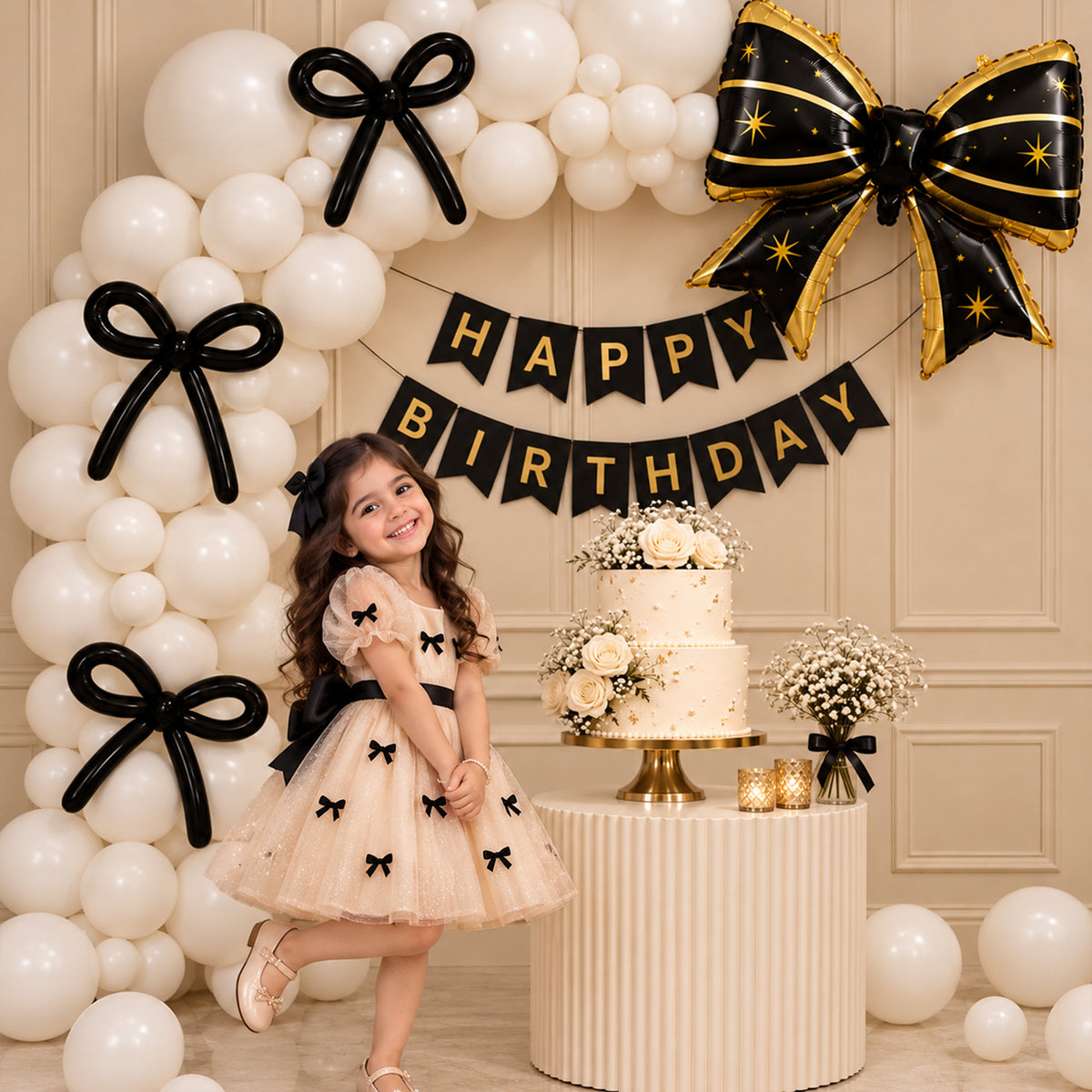 White & Black Bow Theme Birthday Decoration DIY Kit