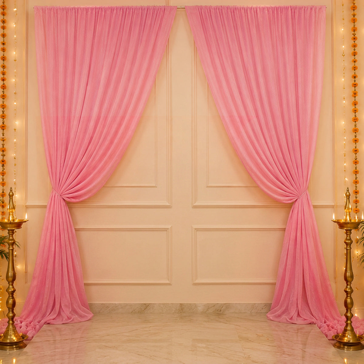 Backdrop: Pink Tulle Net Decorative curtain- Set of 2