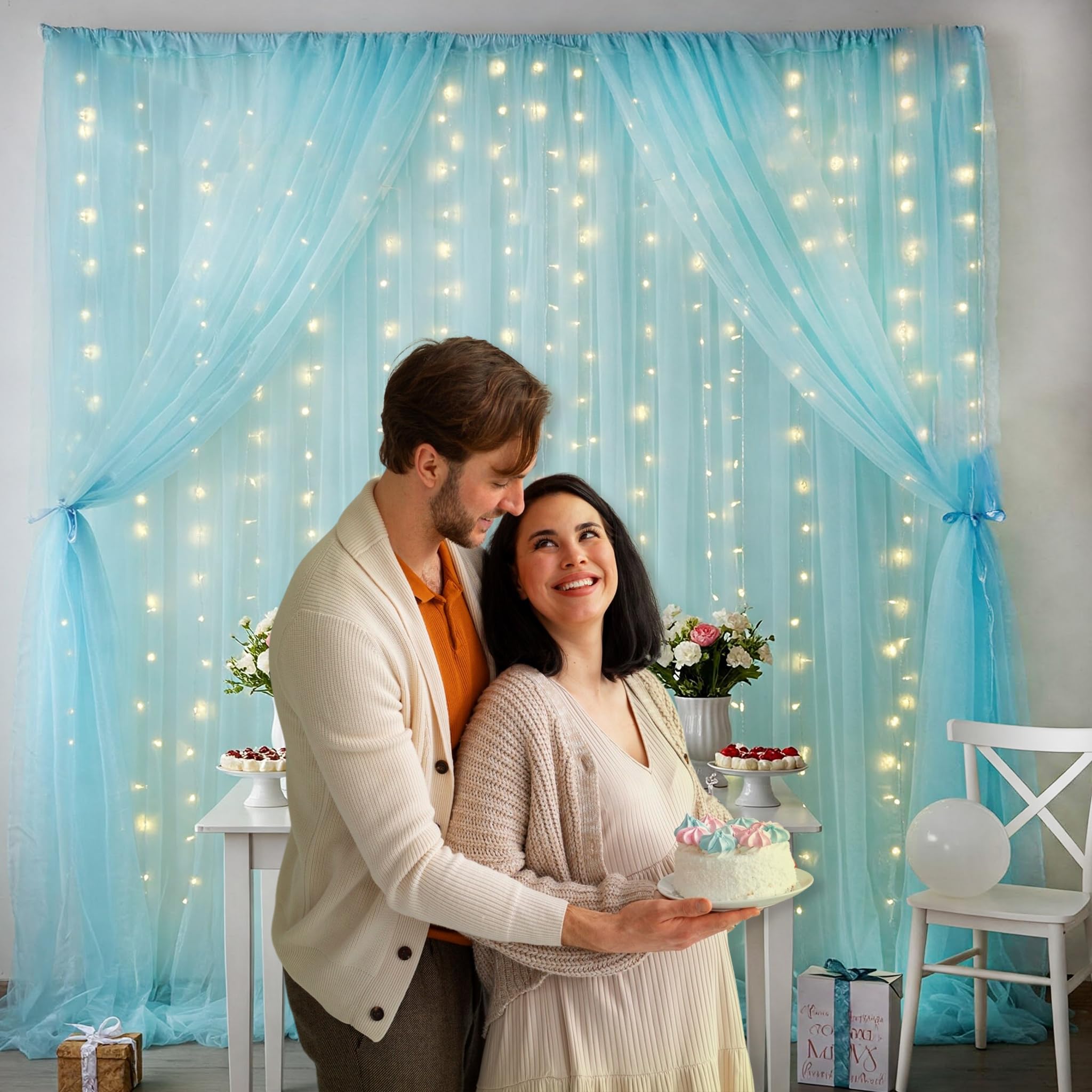 Diwali Blue Back Drop Curtain with Fairy Lights - Special You