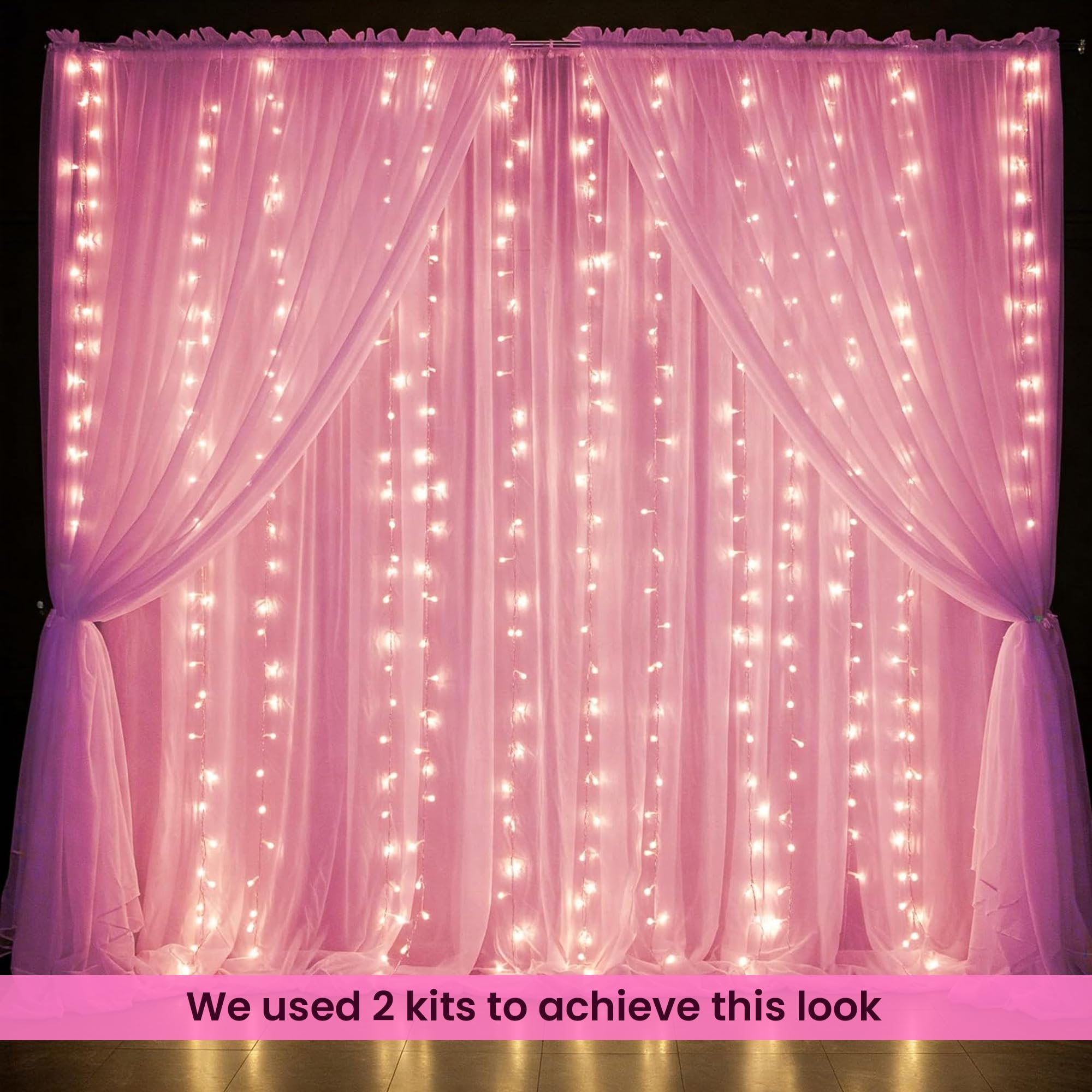 Pink Net Curtain Decoration with fairy lights