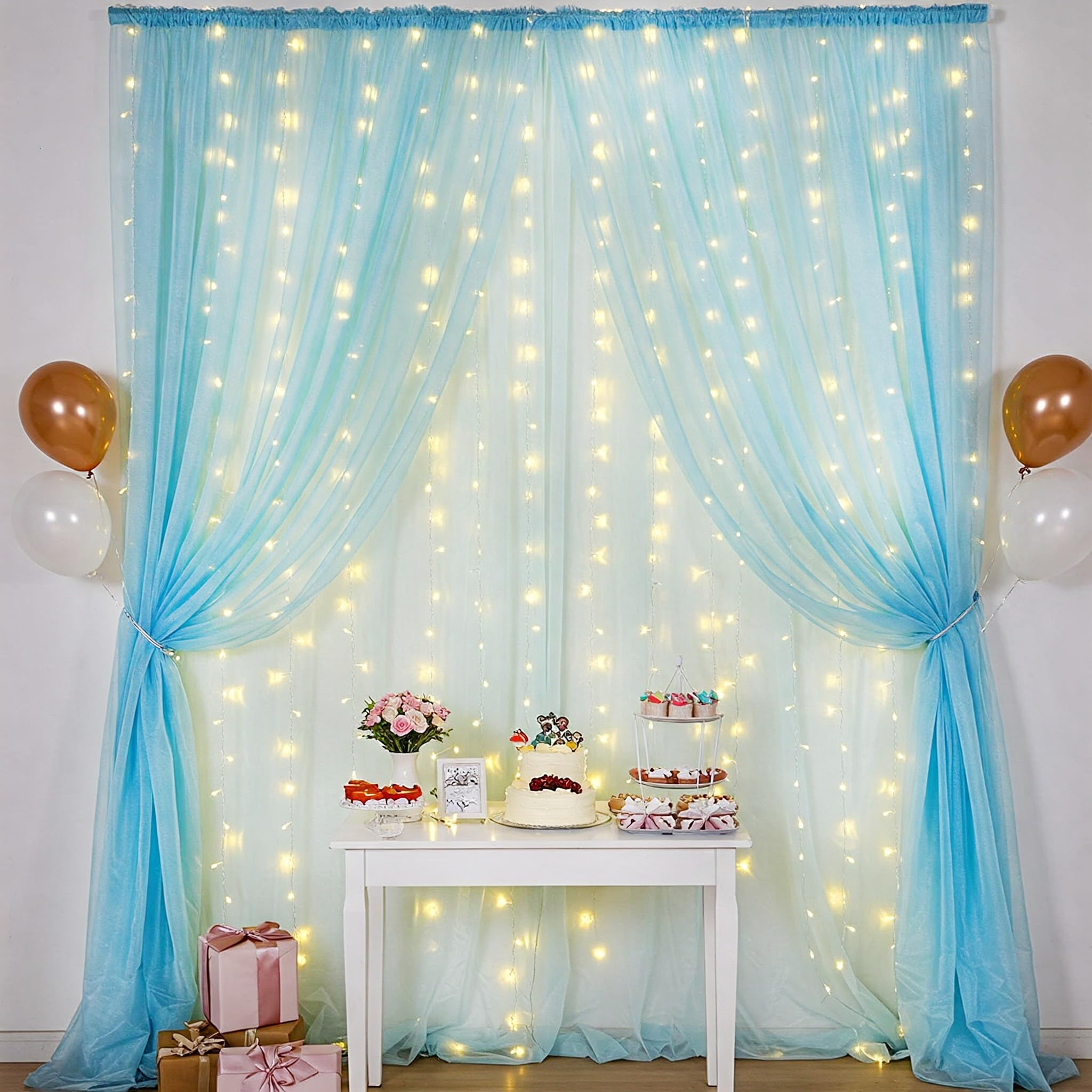 Diwali Blue Back Drop Curtain with Fairy Lights - Special You