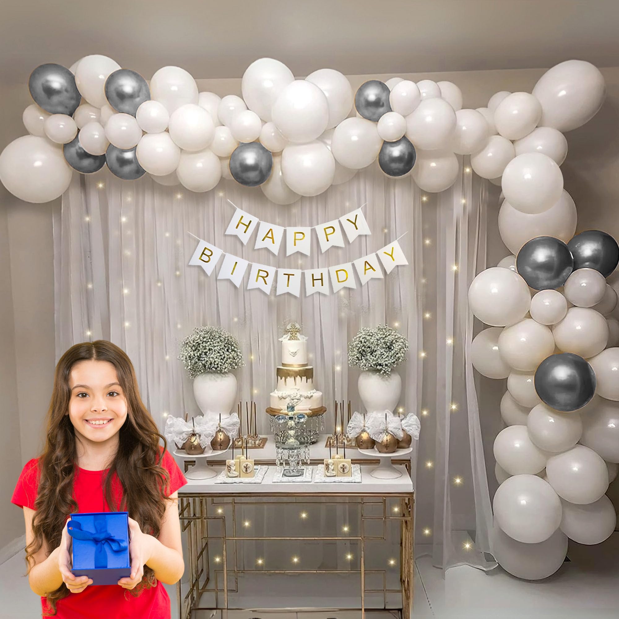 Birthday Backdrop for Decoration (Silver)