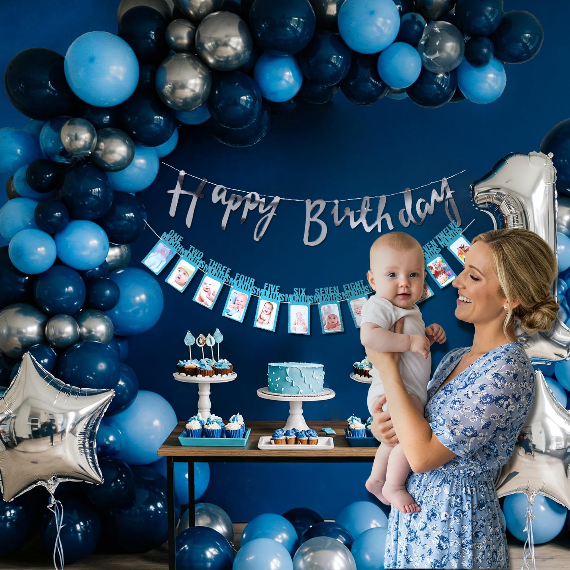 Navy Blue 1st Birthday Decoration