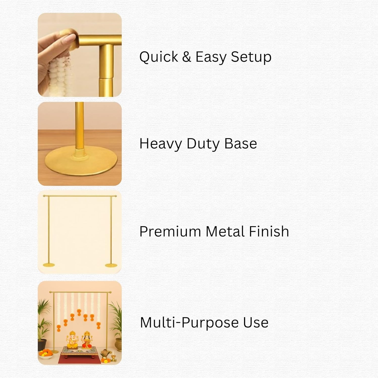 Golden Metal Backdrop Decoration Stand for Pooja Room Decor, Temple