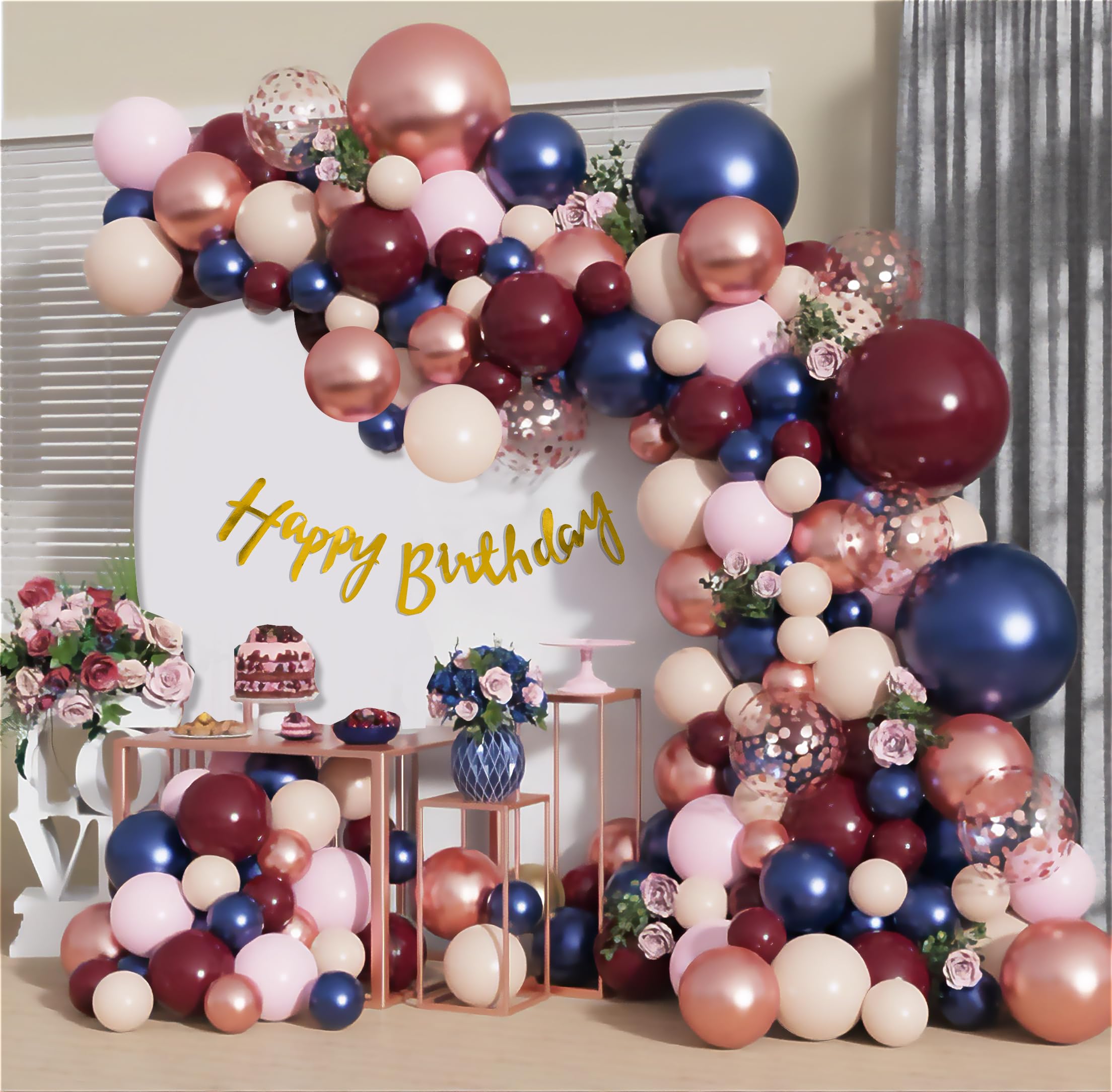 Birthday Kit Decoration with Burgundy and Metallic Ballloons