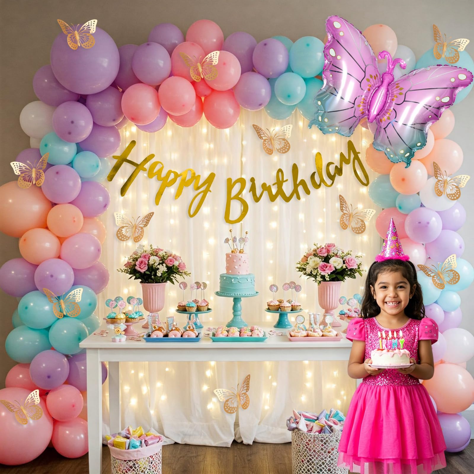 Pastel Balloons Butterfly Theme Birthday Decor
