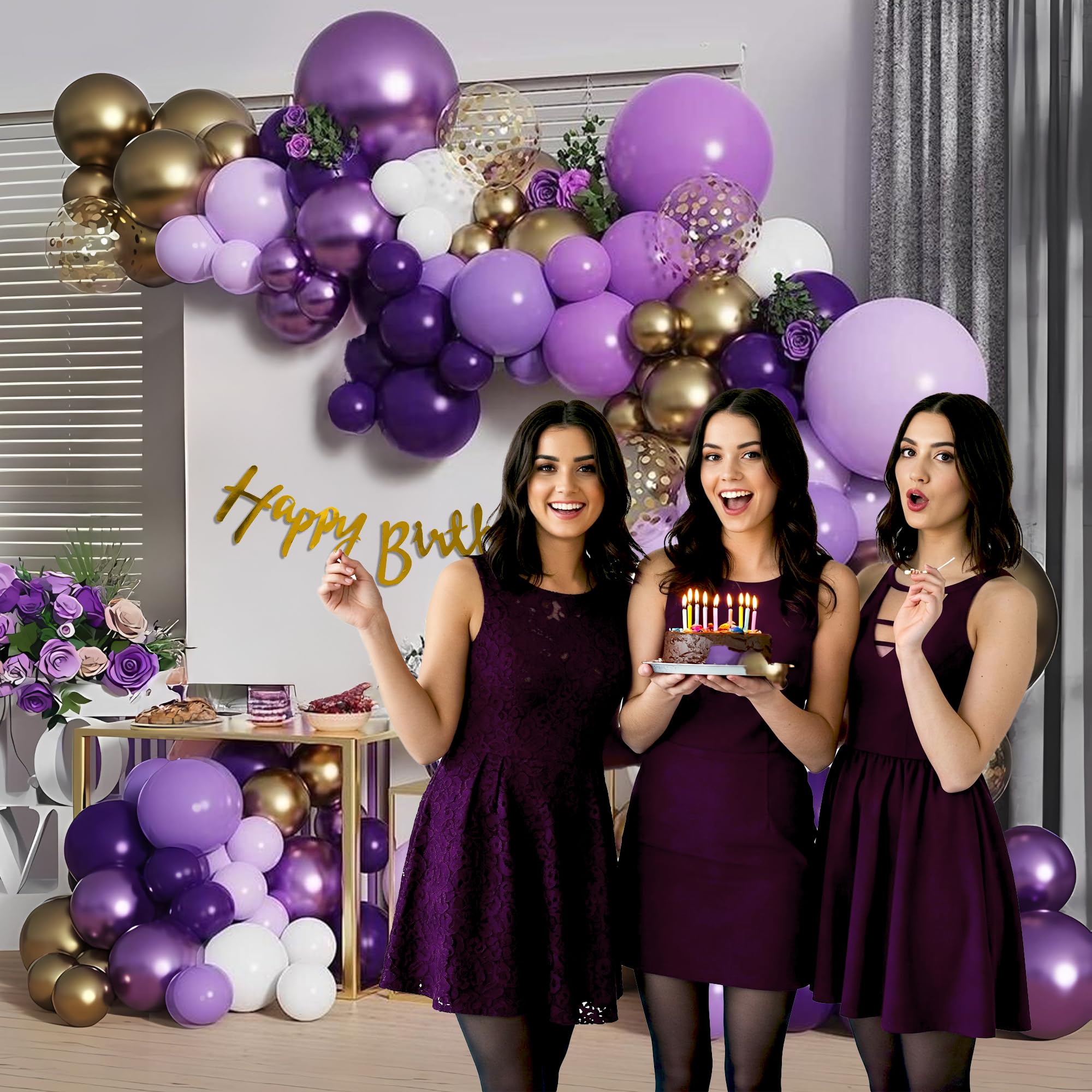 Purple Theme Happy Birthday Decor- 63 Pcs