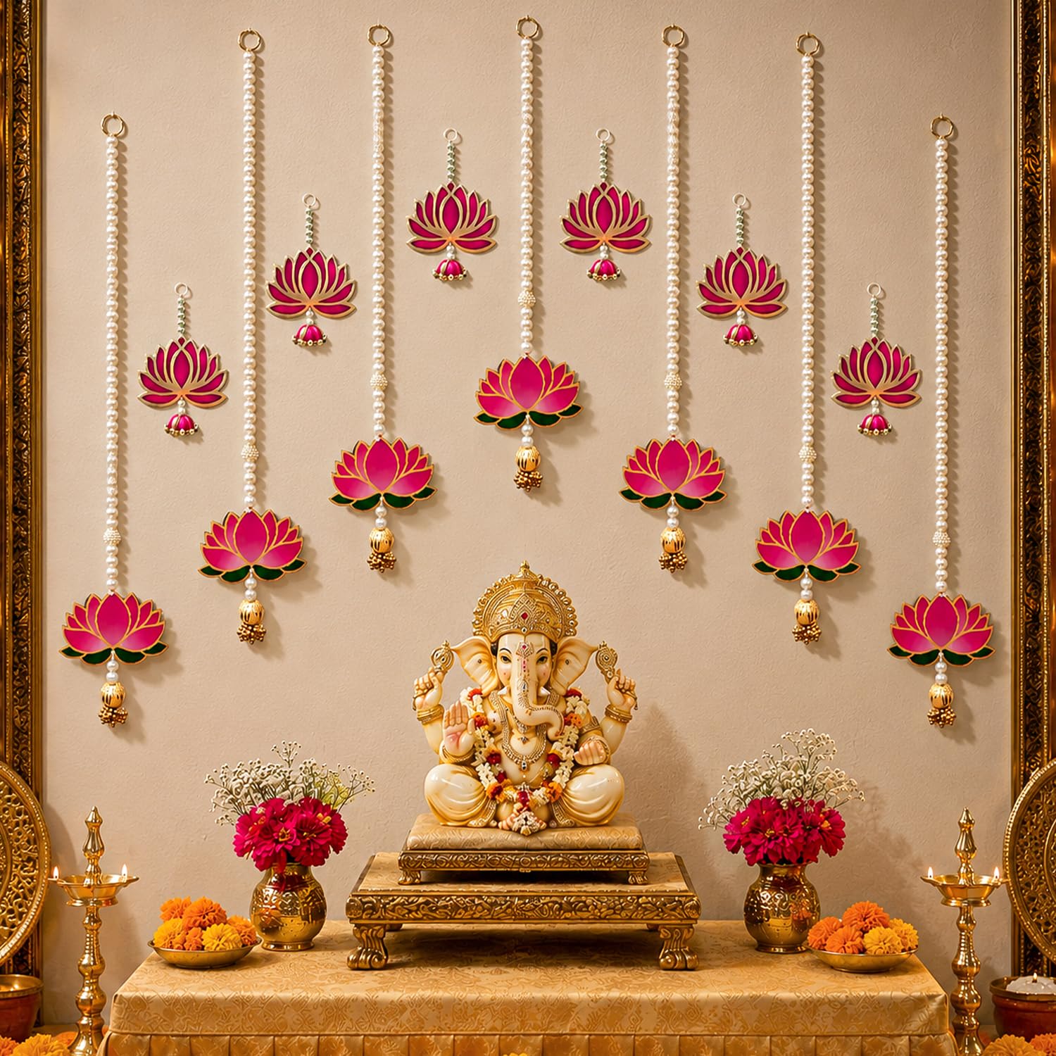 Lotus Elegance Ganpati Decoration Set – Wall Hanging Décor for Home (13 Pieces)