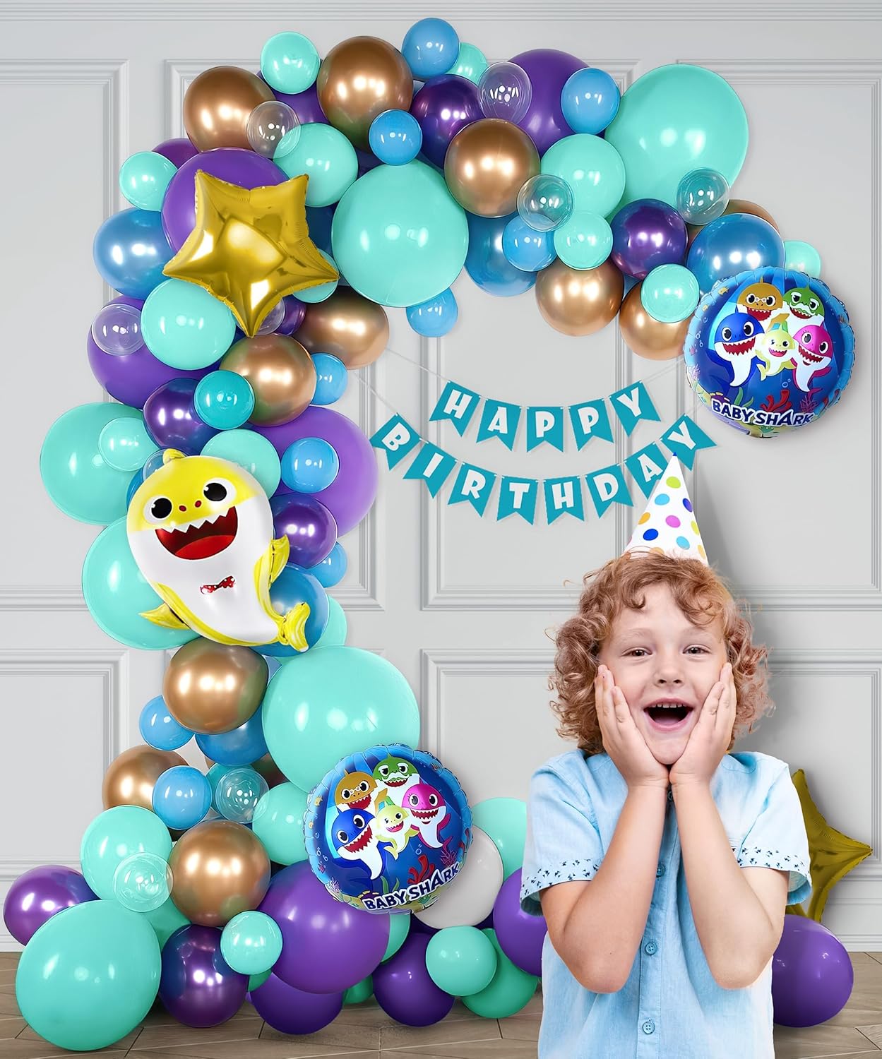 Baby shark theme birthday decorations-64pcs