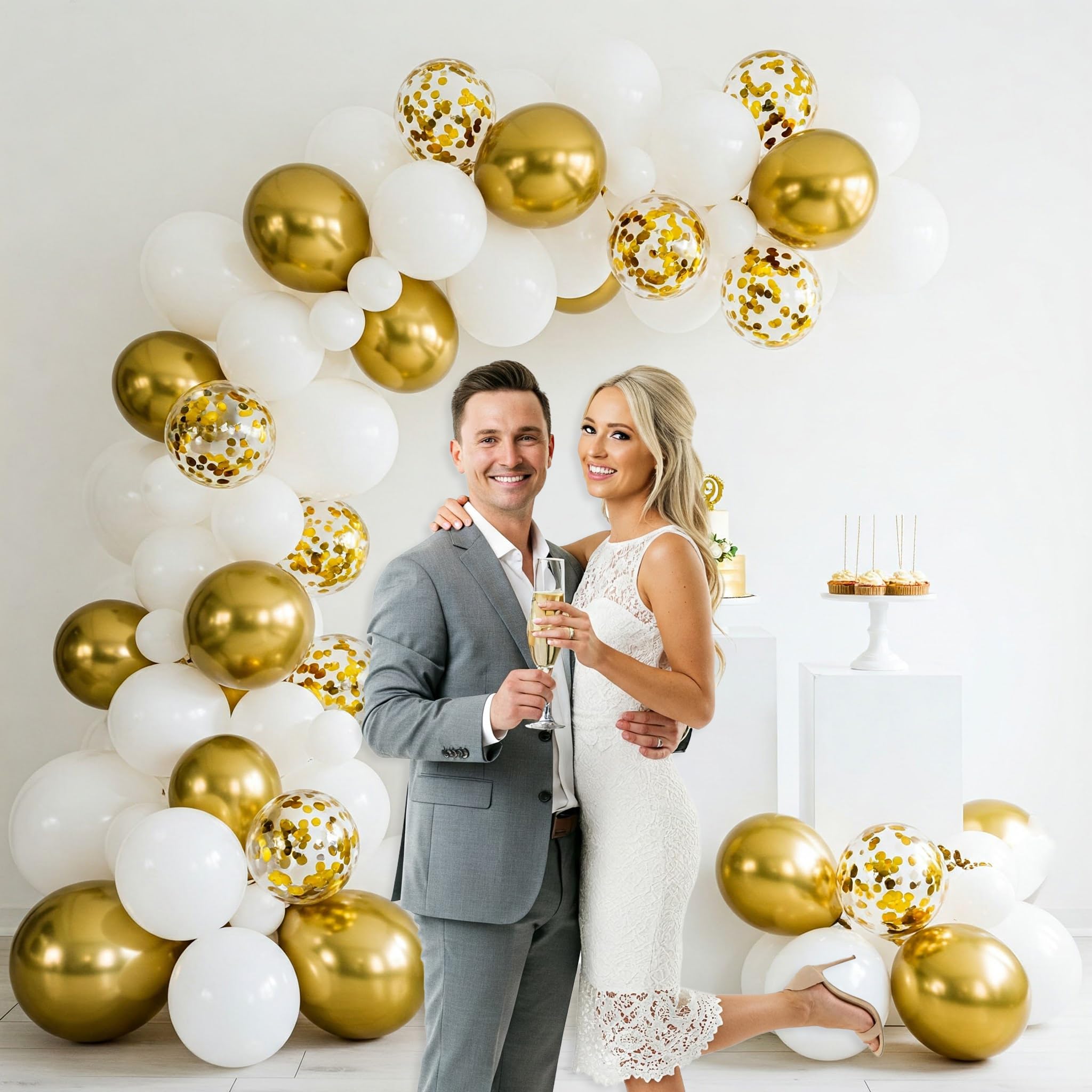 Gold Chrome & White Balloons Decoration Kit