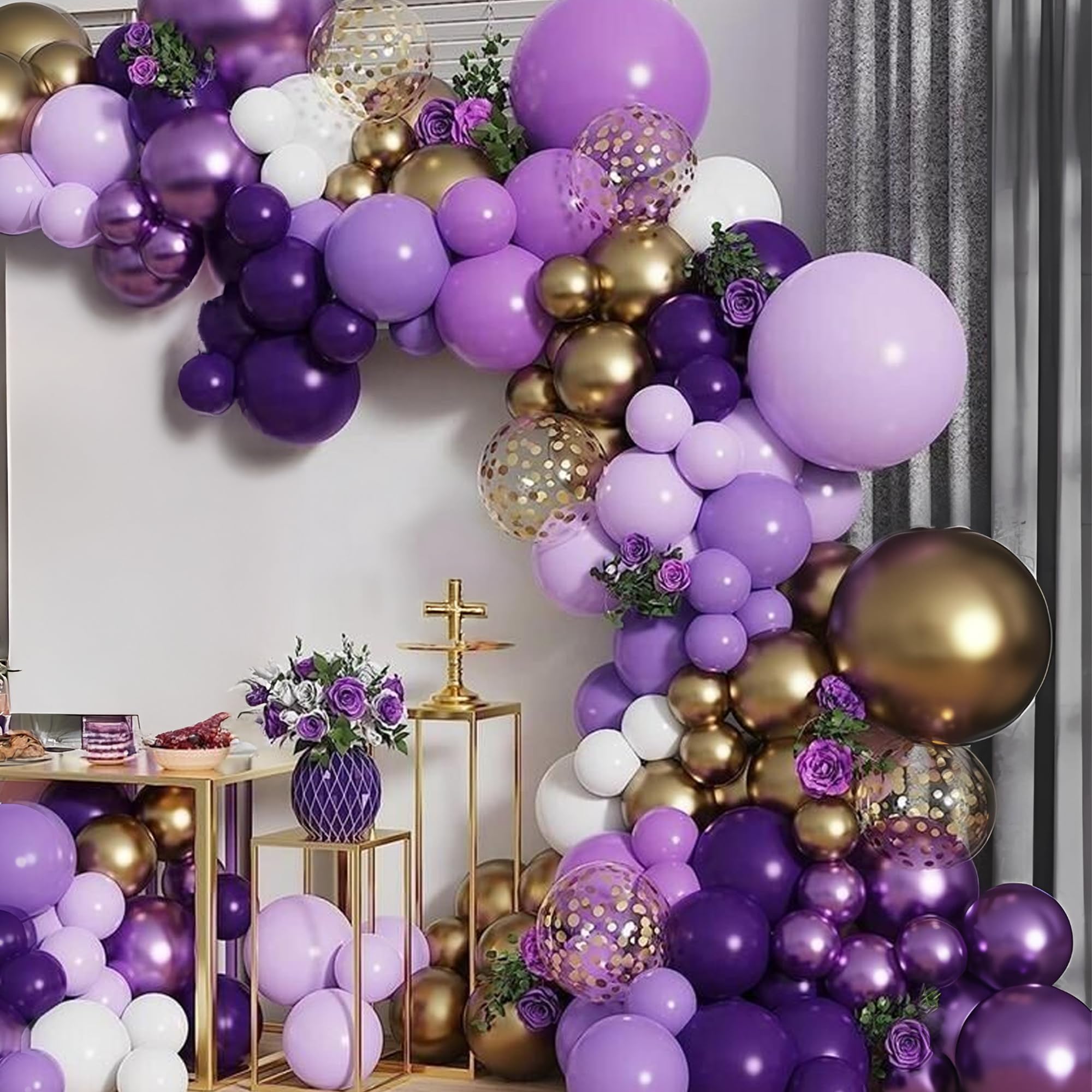 White & Purple Chrome Balloons-62pcs