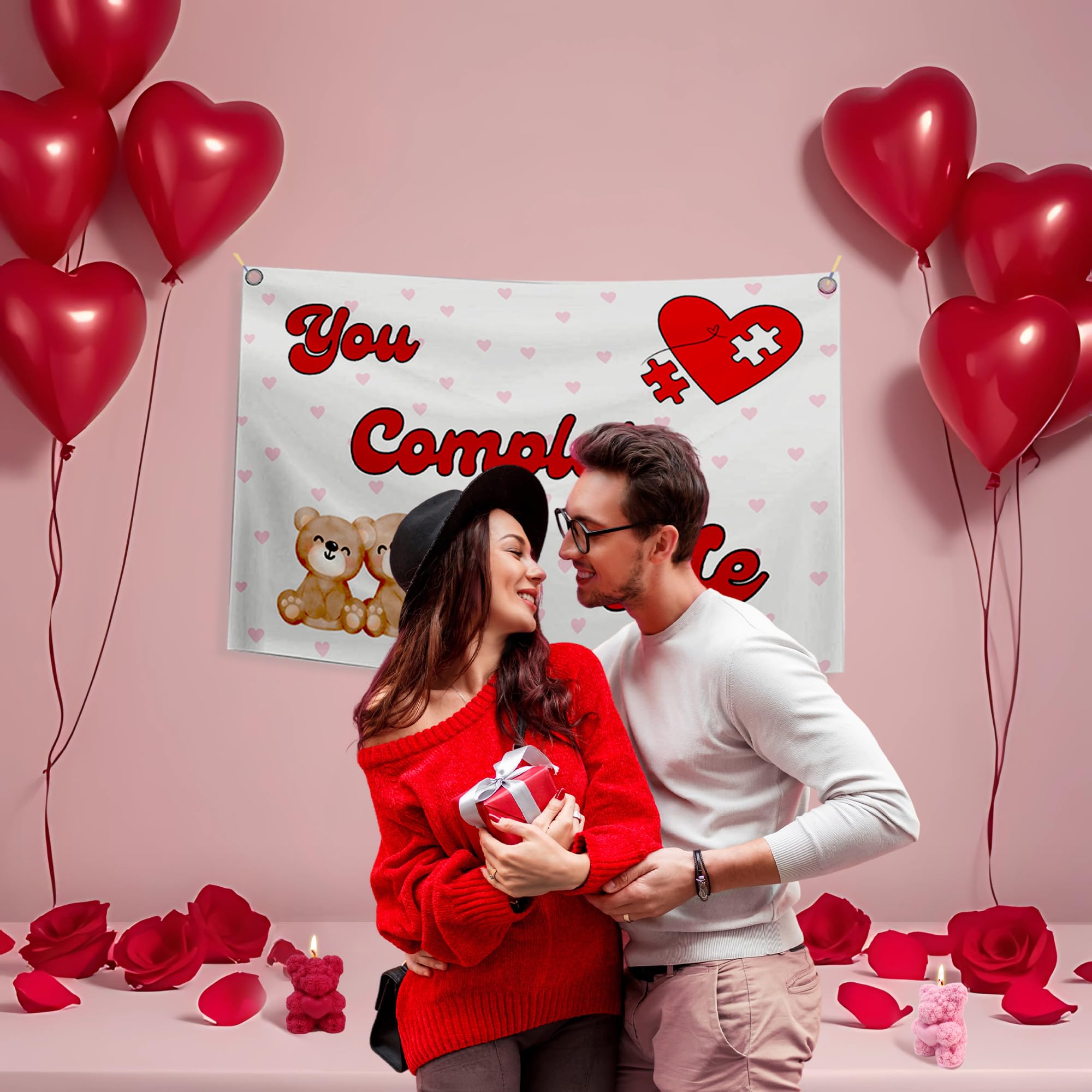 Valentine's balloon theme combo with backdrop and teddy candle