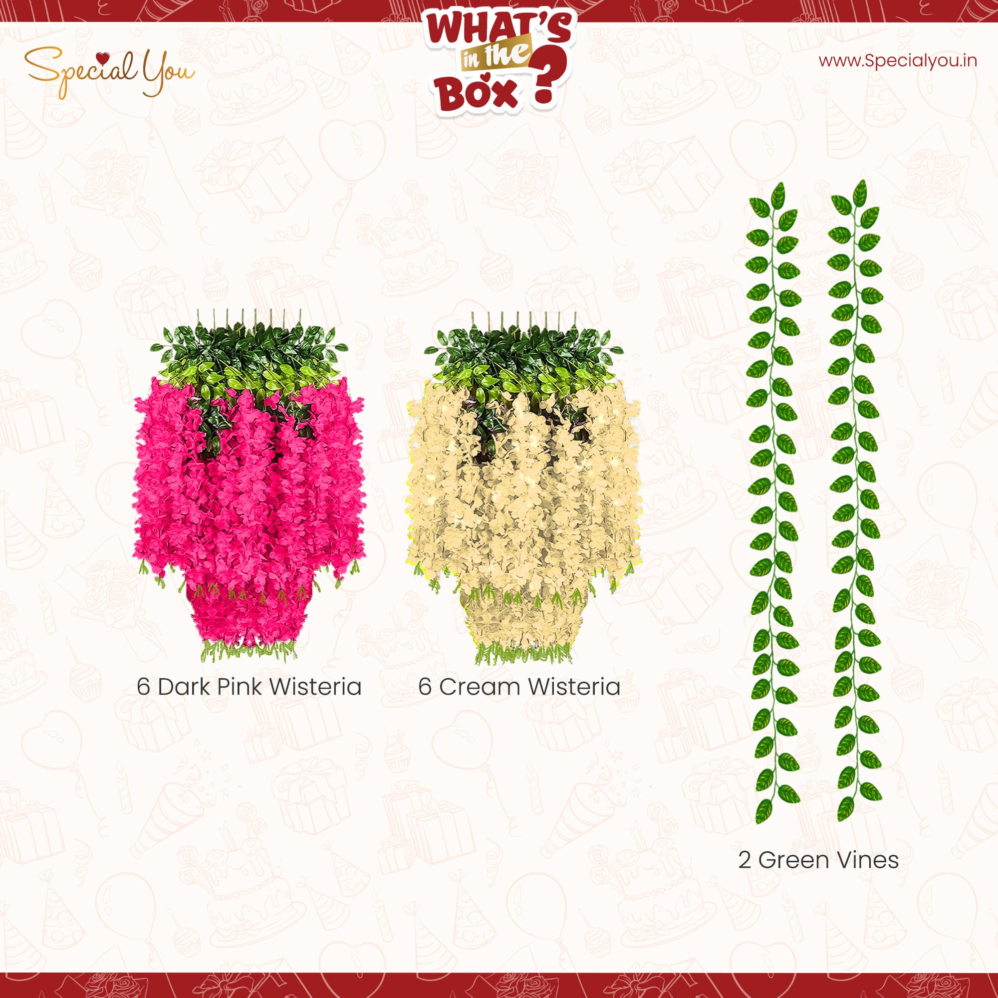 Divine Dark Pink Cream Wisteria Pooja Décor Kit